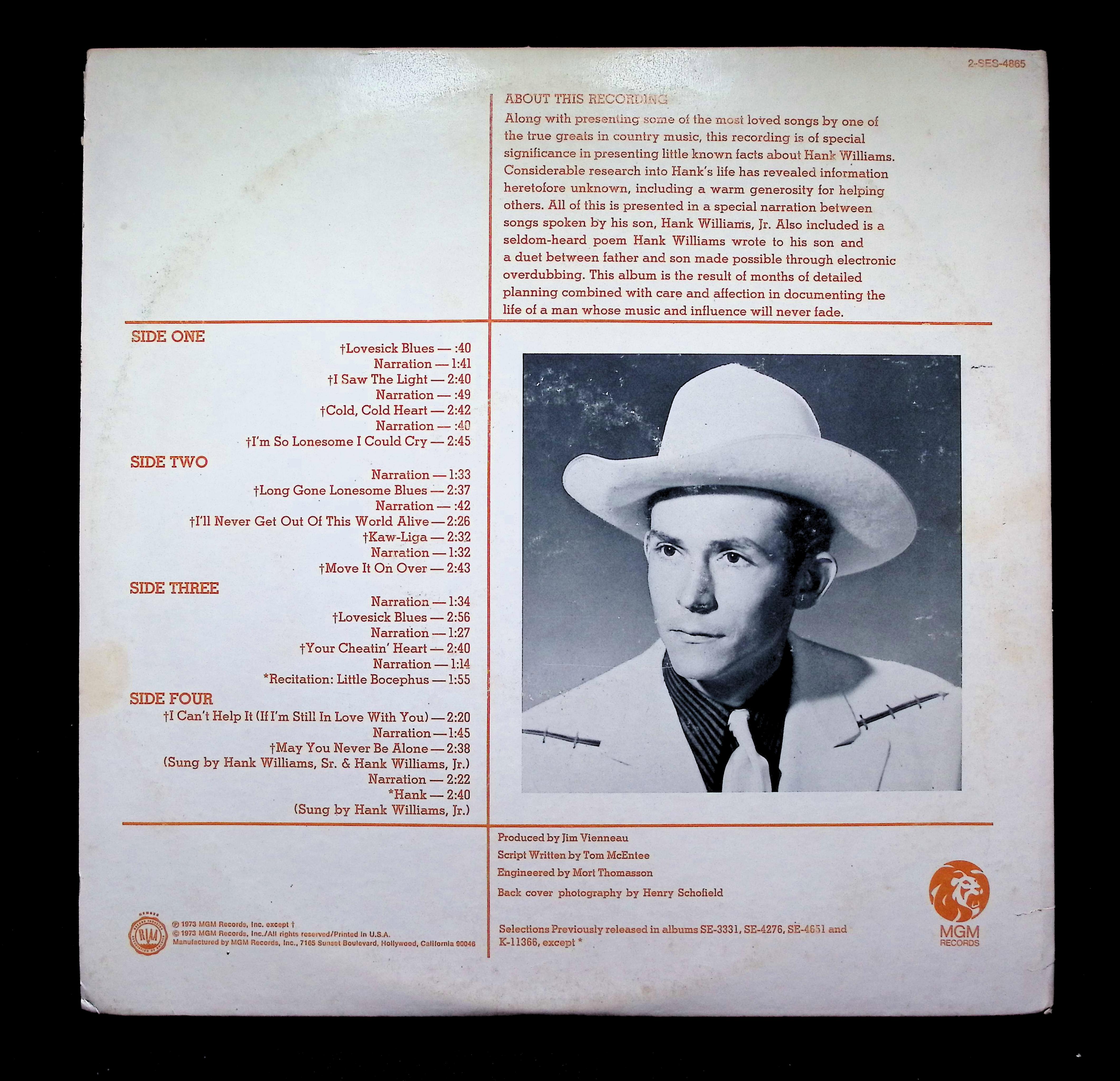 Hank Williams Legend LP 1972 MGM Records Country — image 2