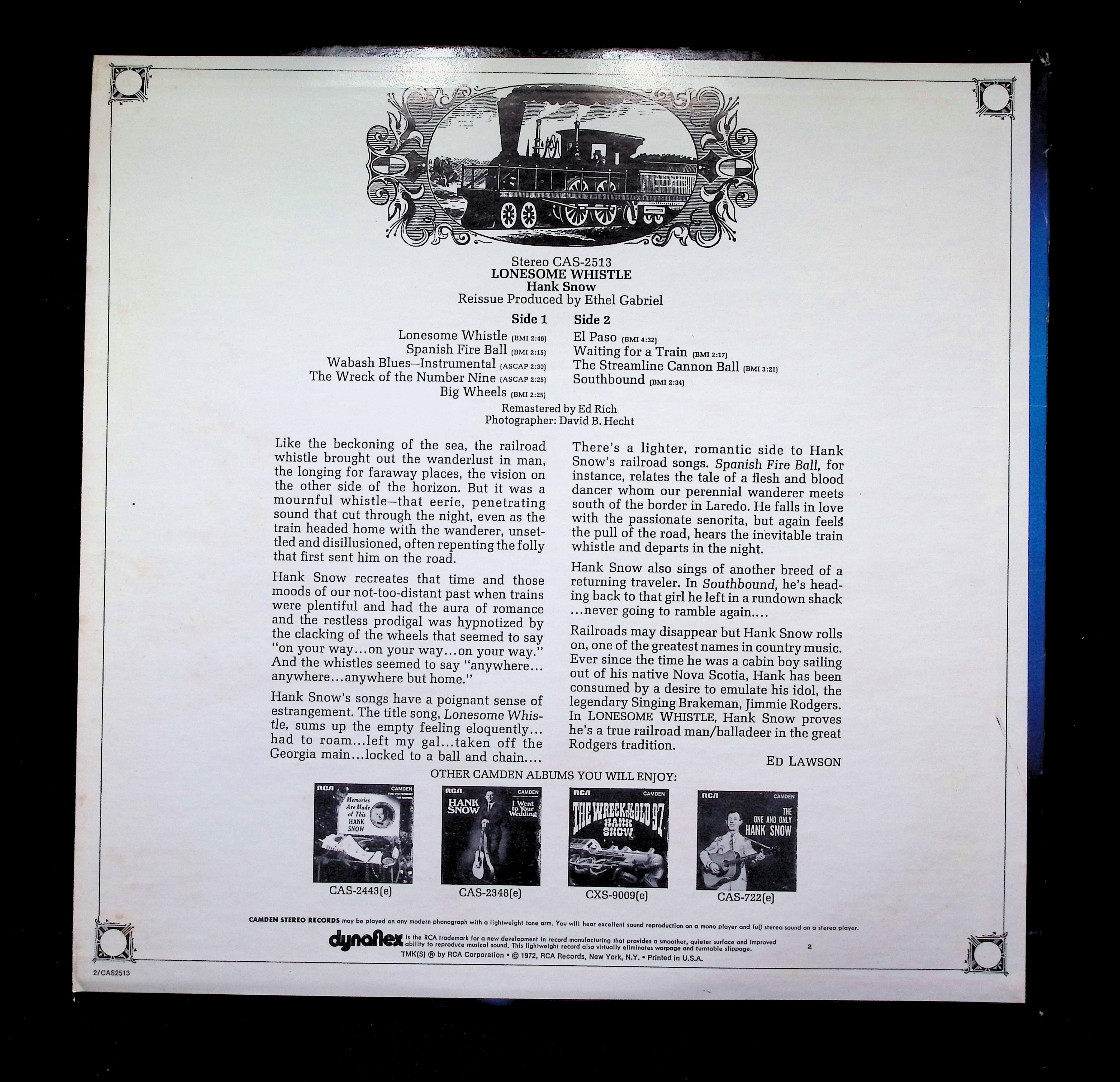 Hank Snow Lonesome Whistle LP 1972 RCA Camden Country Pop — image 2