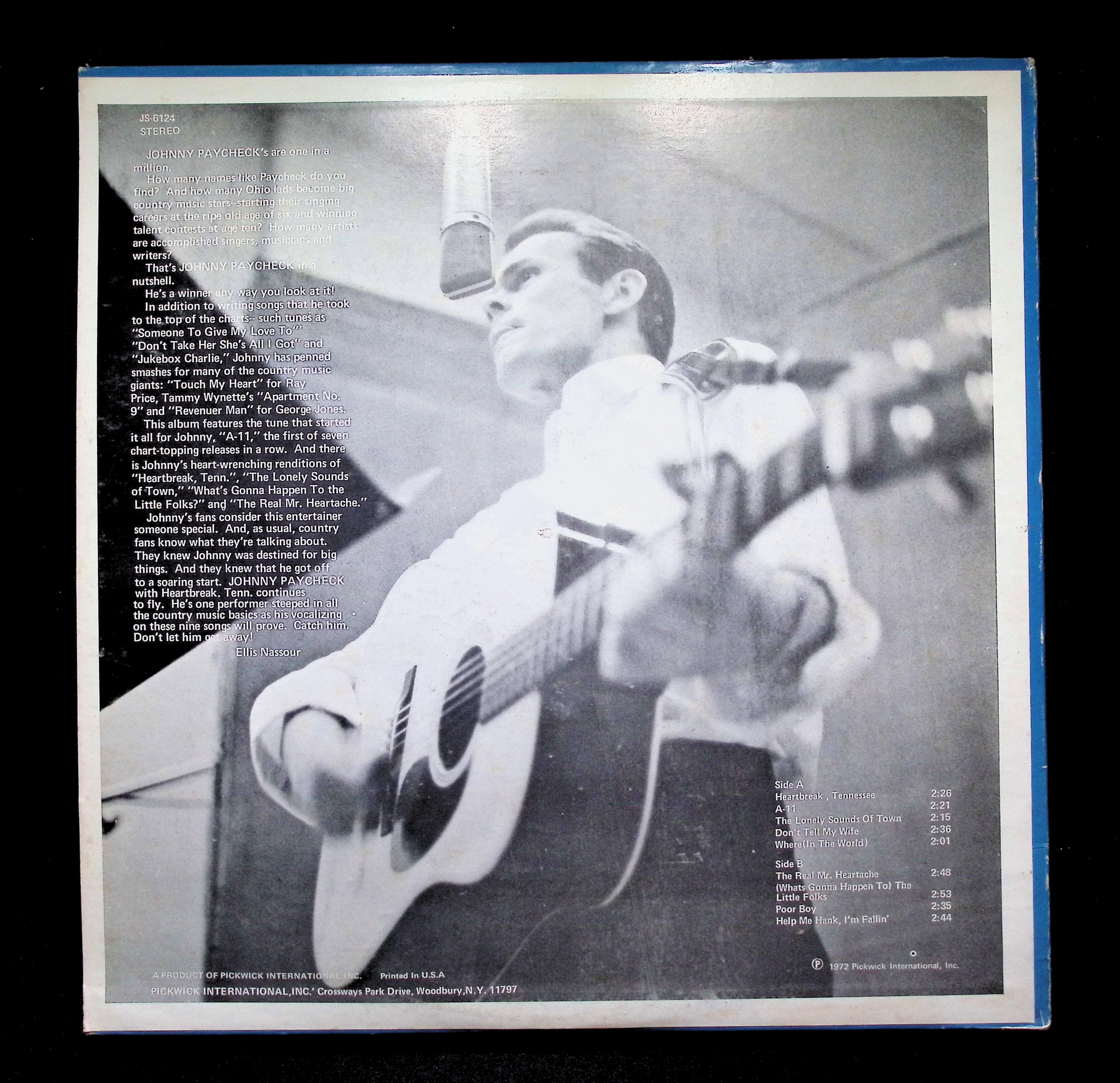 Johnny Paycheck - Heartbreak, Tenn. (1972) JS-6124 Vinyl LP — image 2