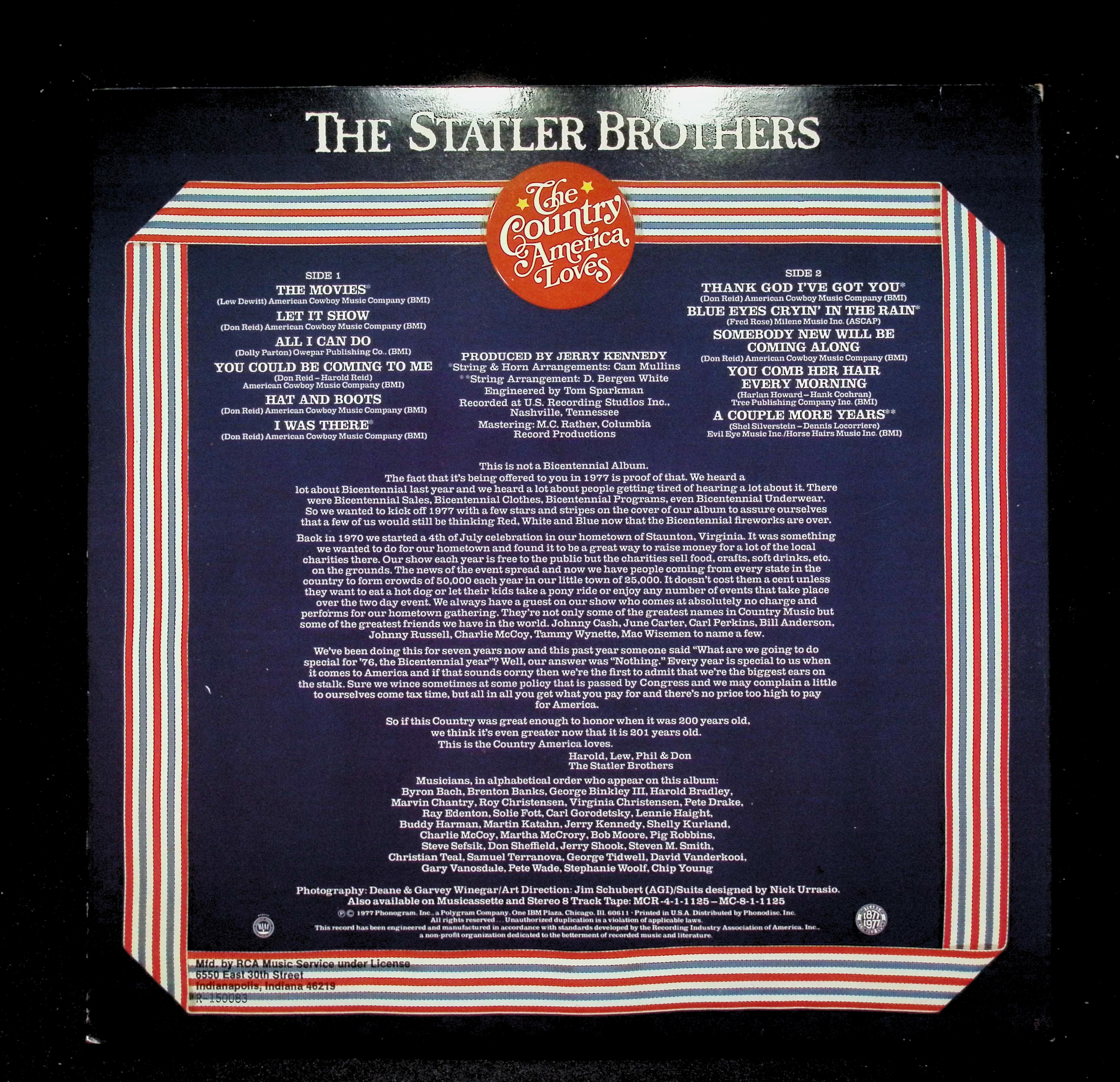 The Statler Brothers - The Country America Loves (1977) SRM-1-1125 LP — image 2