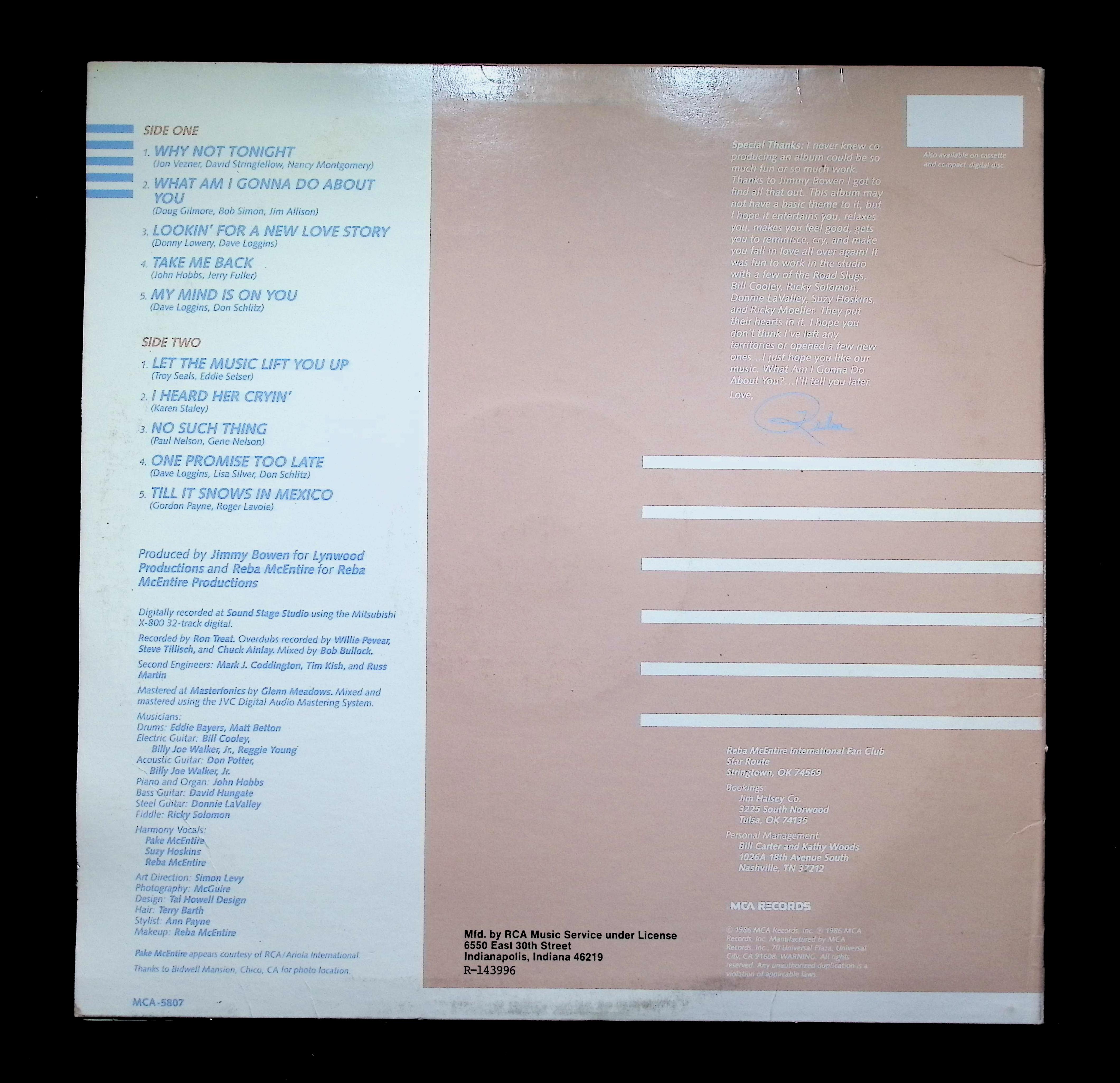 Reba McEntire - What Am I Gonna Do About You (1986) MCA-5807 LP — image 2
