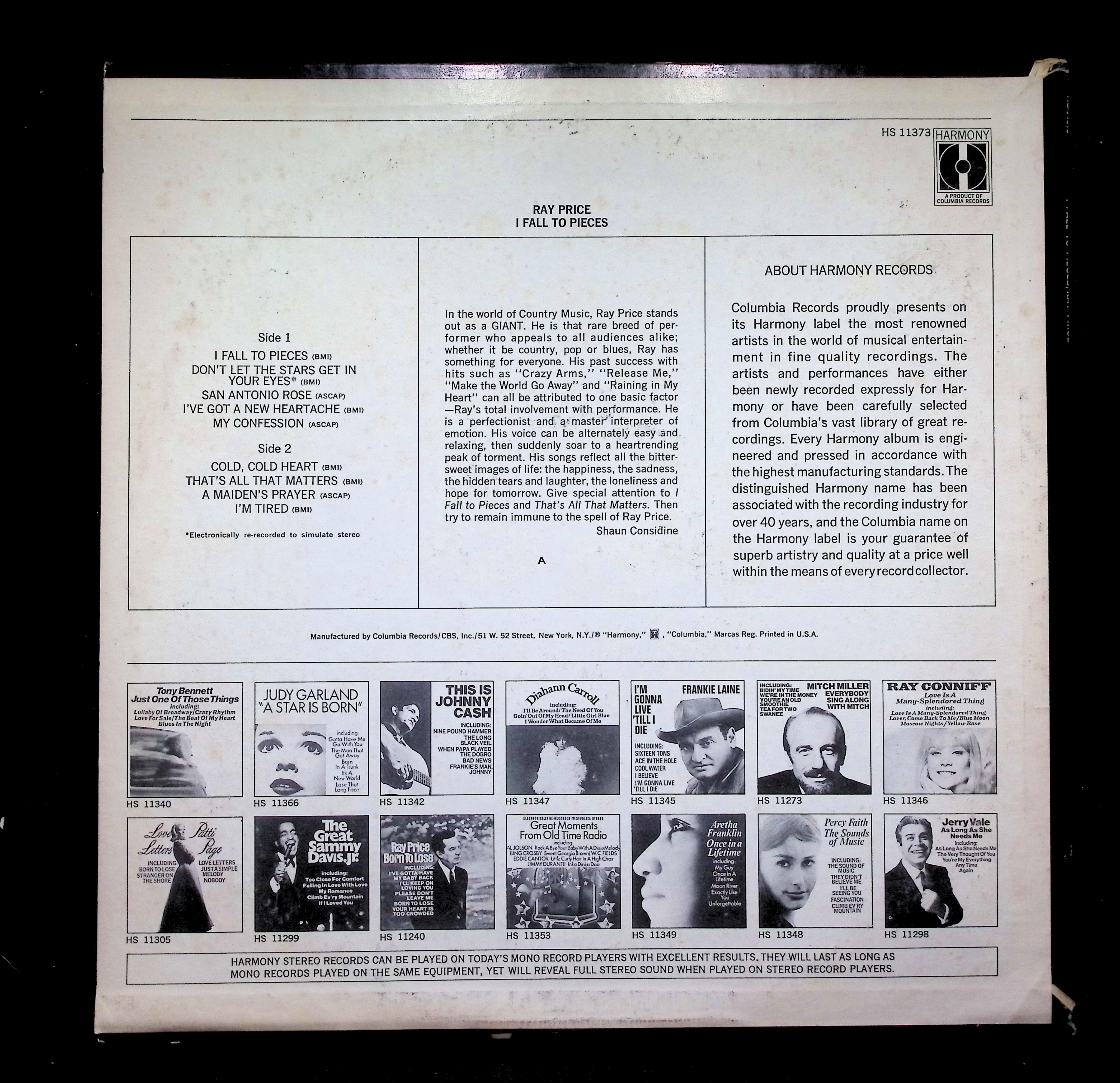 Ray Price - I Fall To Pieces (1969) HS 11373 Vinyl LP — image 2