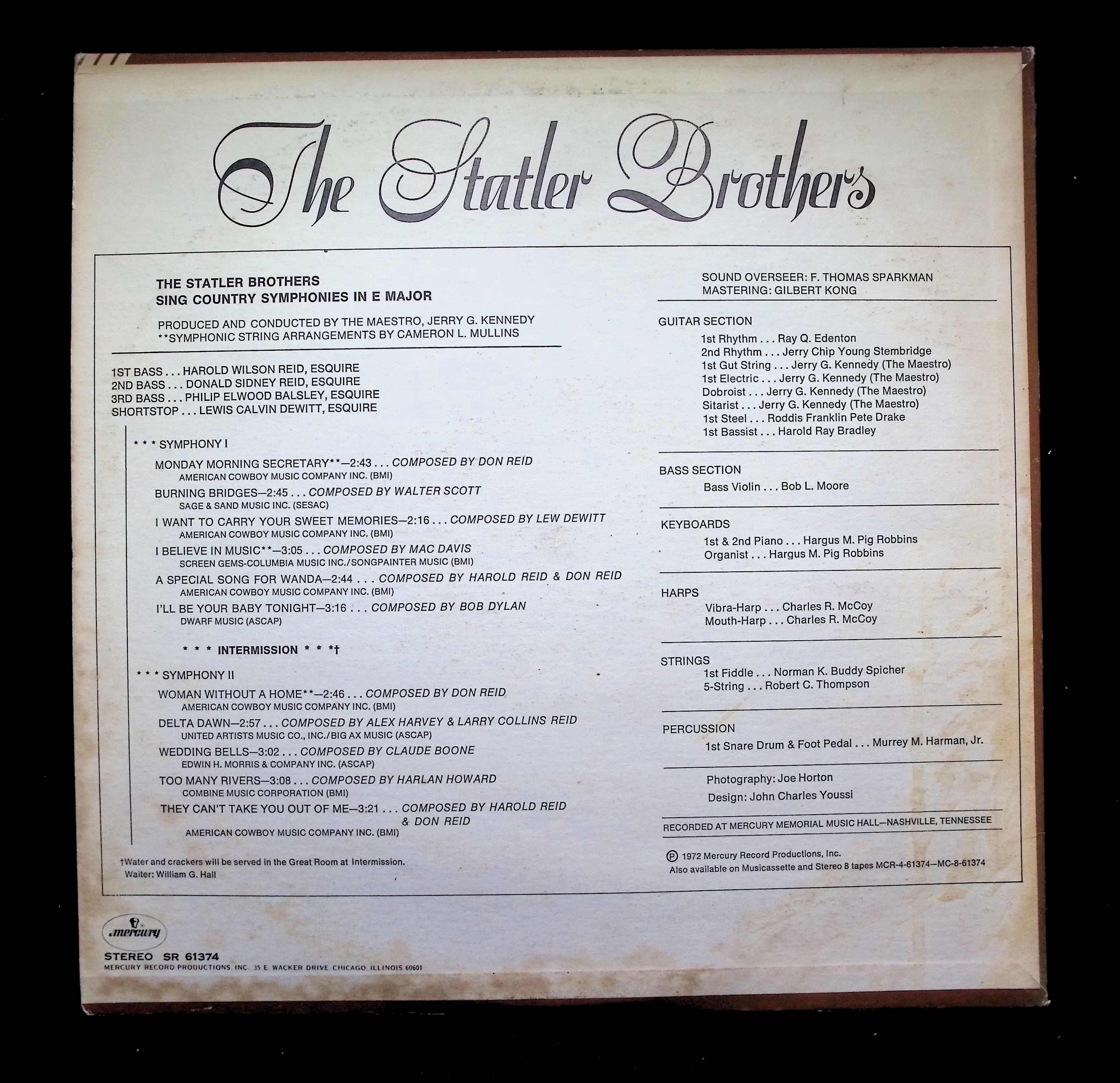 The Statler Brothers - Sing Country Symphonies In E Major (1972) SR 61374 — image 2