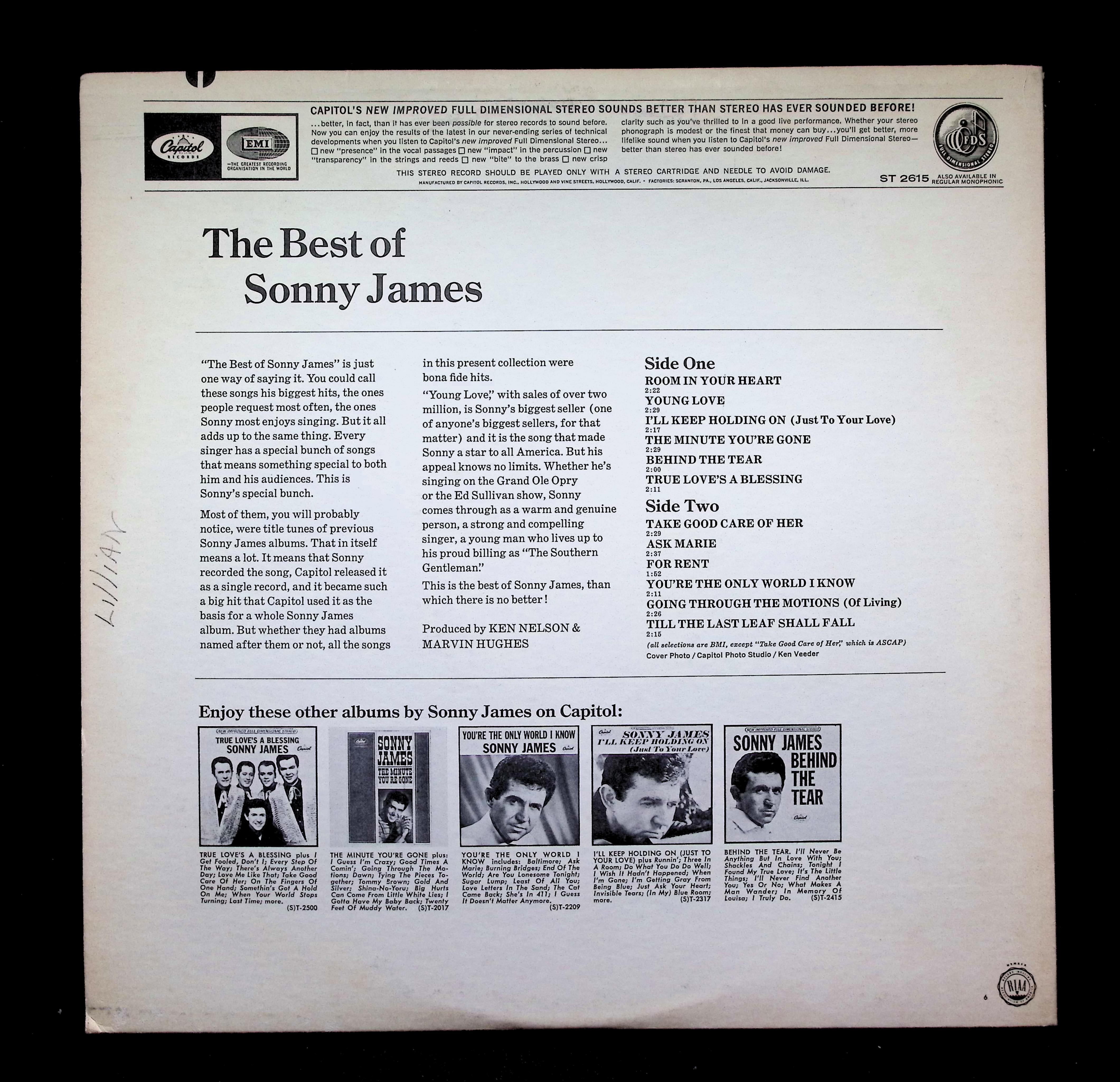 Sonny James - The Best Of Sonny James (1967) ST 2615 Vinyl LP — image 2