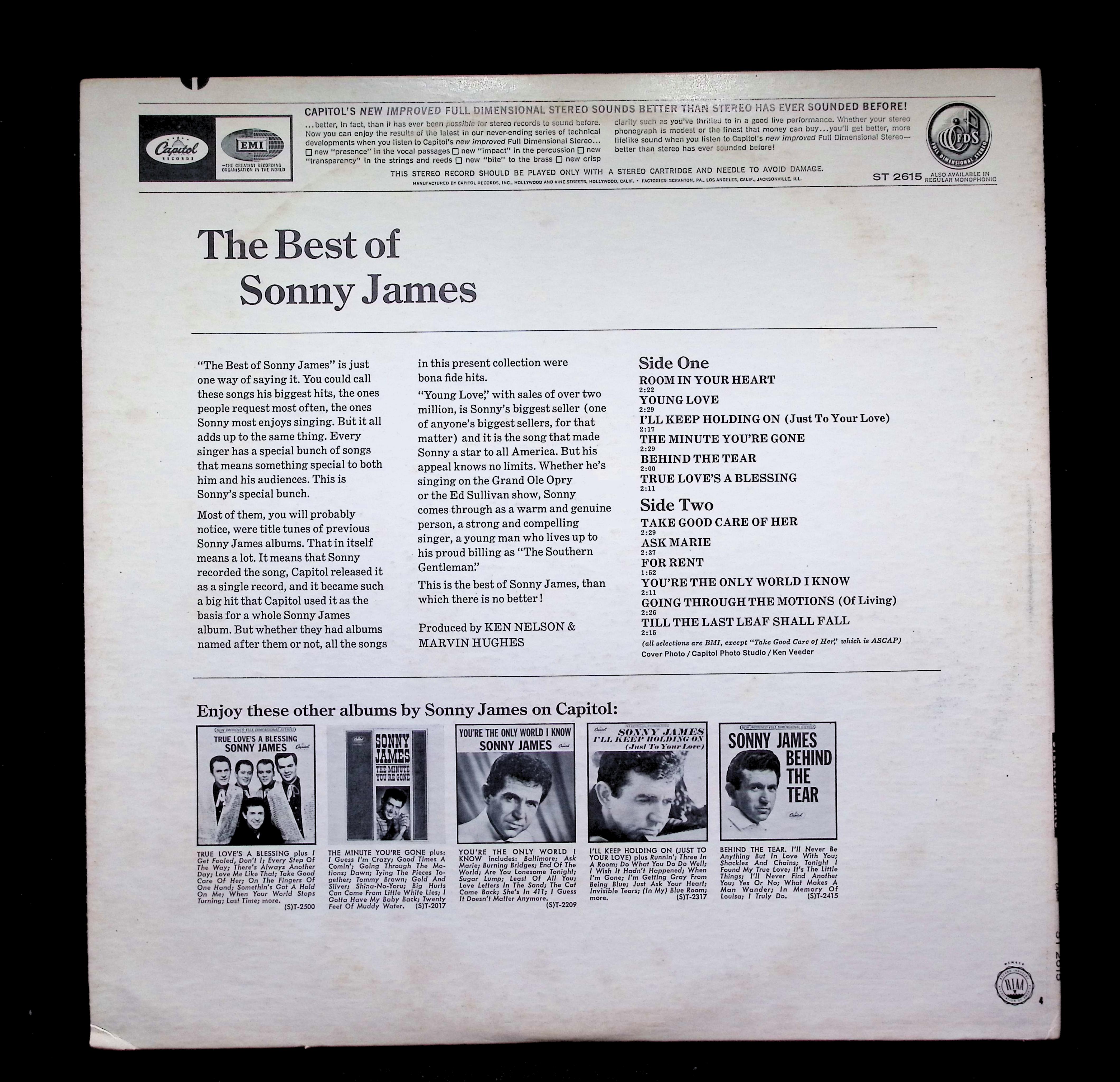 Sonny James - The Best Of Sonny James (1967) ST 2615 Vinyl LP — image 2