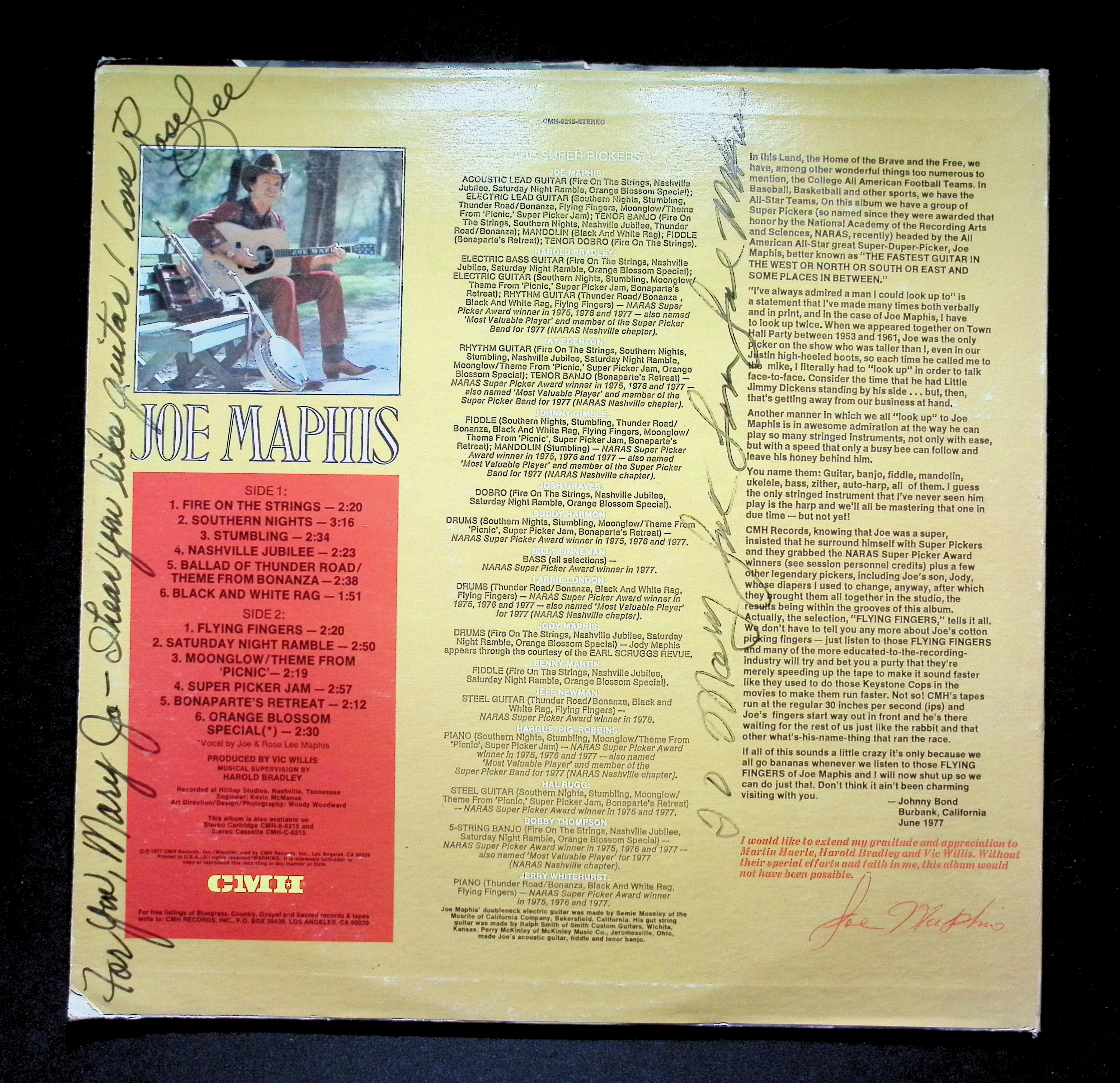 Joe Maphis - Grass 'N' Jazz (1977) CMH-6215 LP Vinyl - Bluegrass Country Jazz — image 2