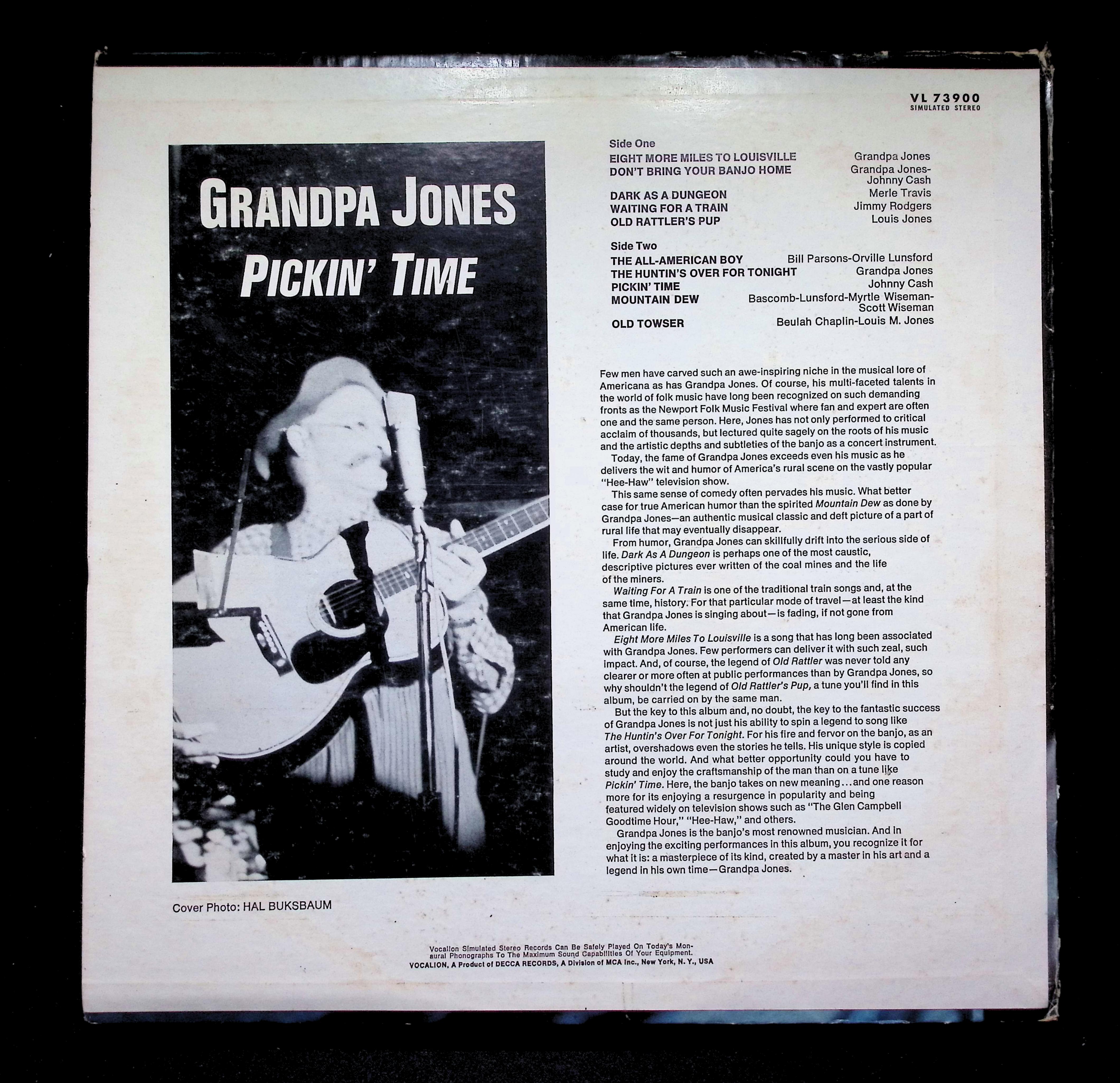 Grandpa Jones - Pickin' Time (1970) VL 73900 Vinyl LP — image 2