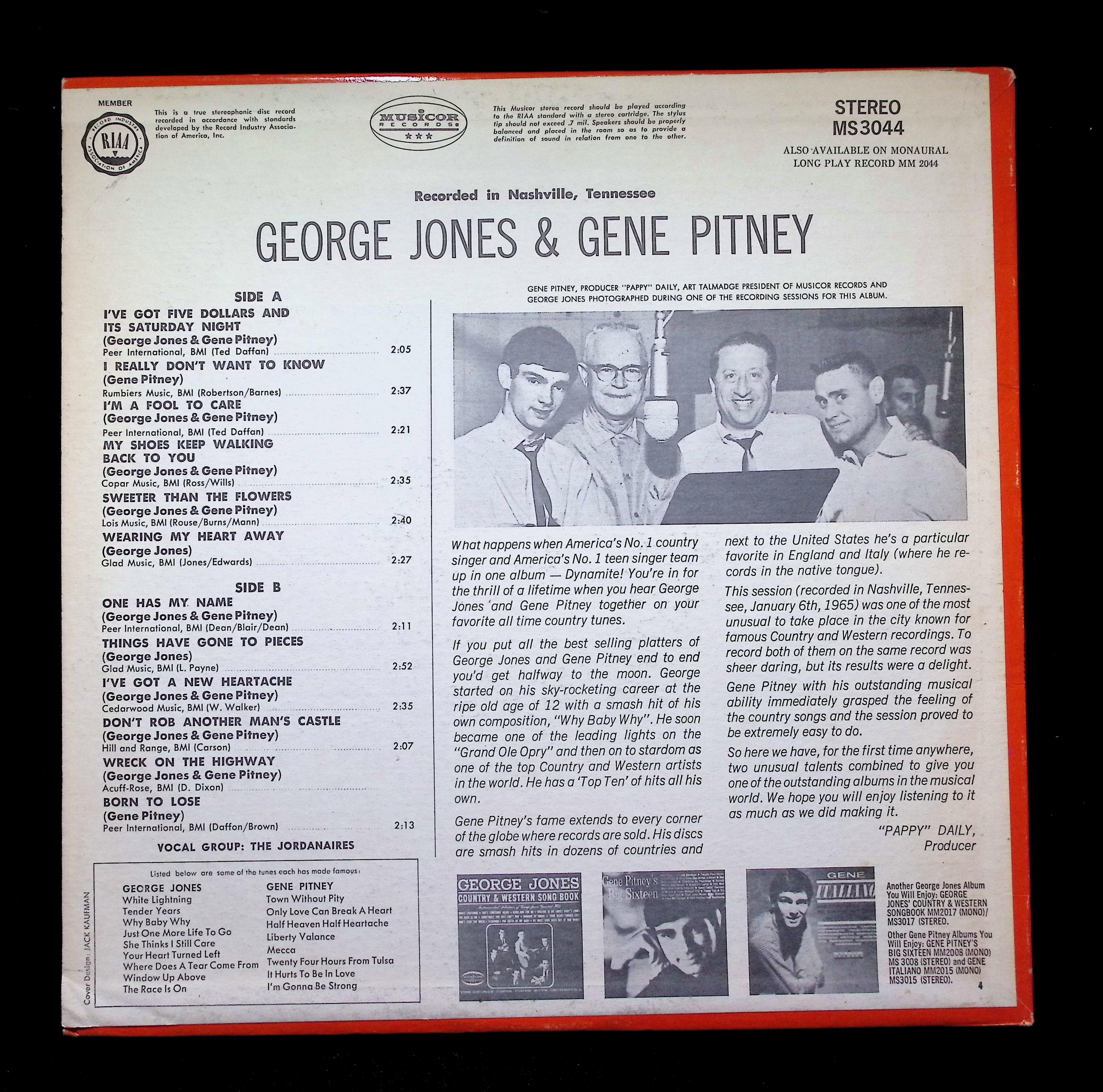 George Jones (2) - George Jones & Gene Pitney (1965) MS 3044 Vinyl LP — image 2