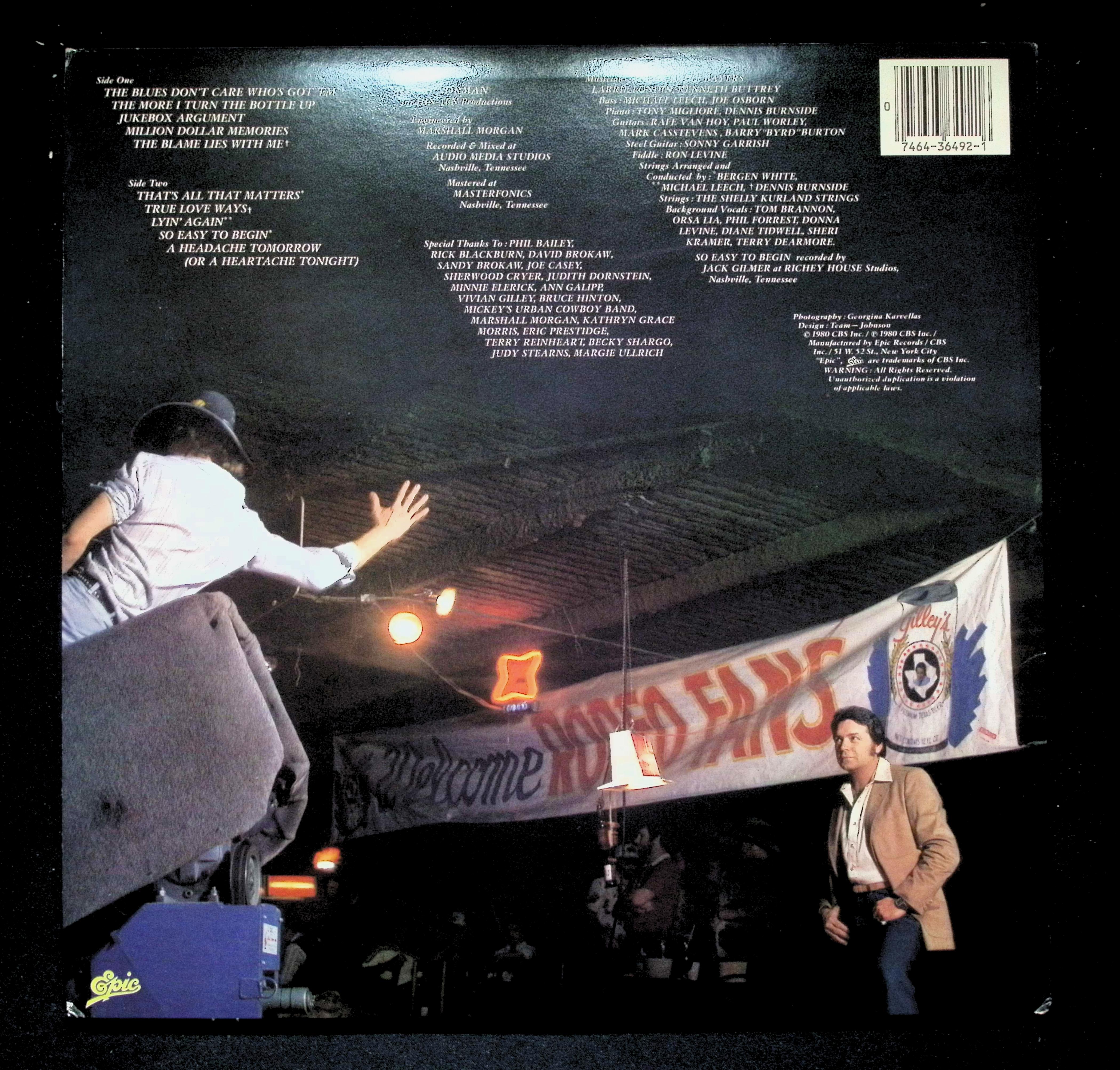 Mickey Gilley That's All That Matters To Me LP 1980 JE 36492 Folk, World — image 2