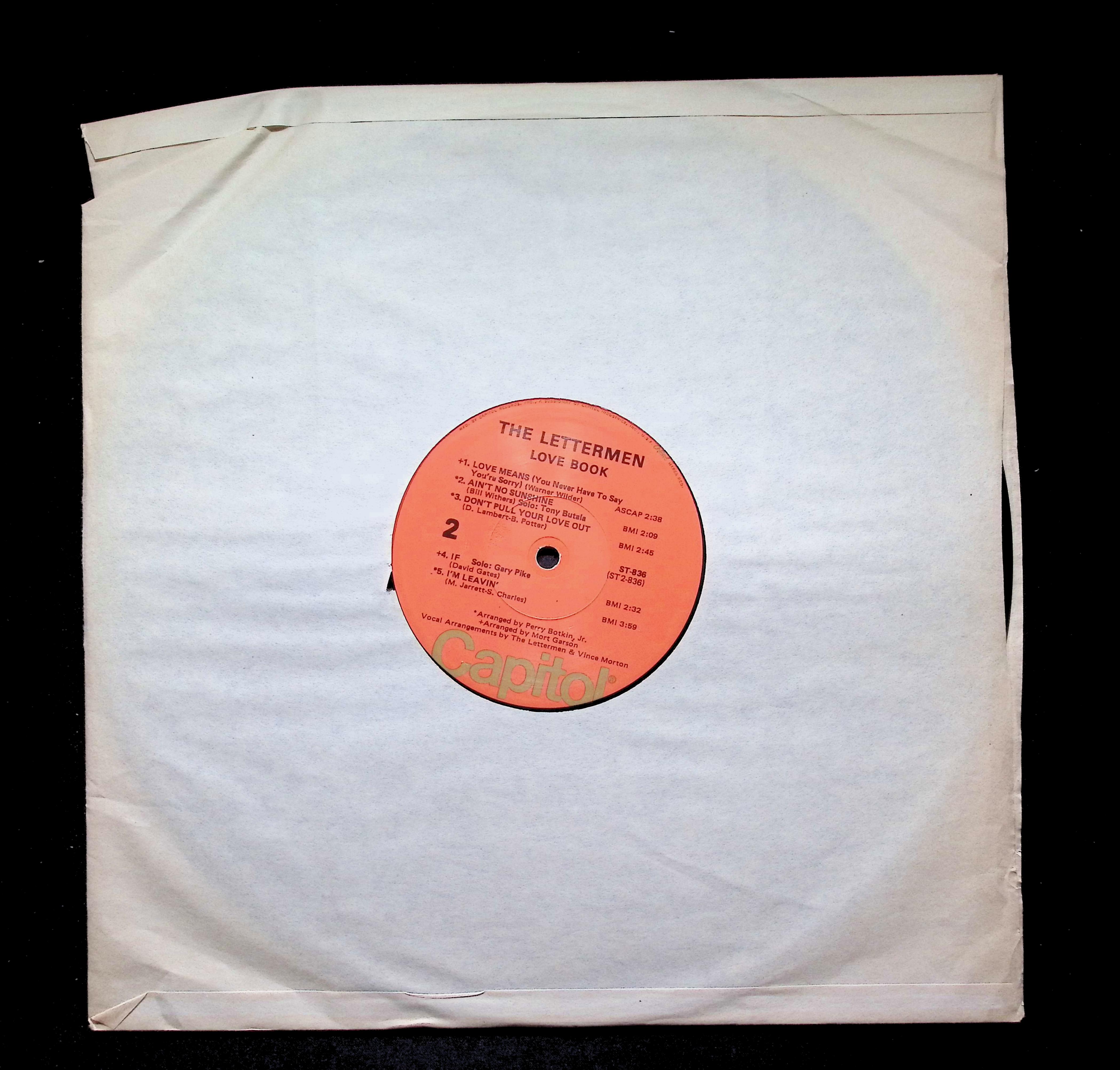 The Lettermen Love Book LP 1972 ST-836 Pop — image 3