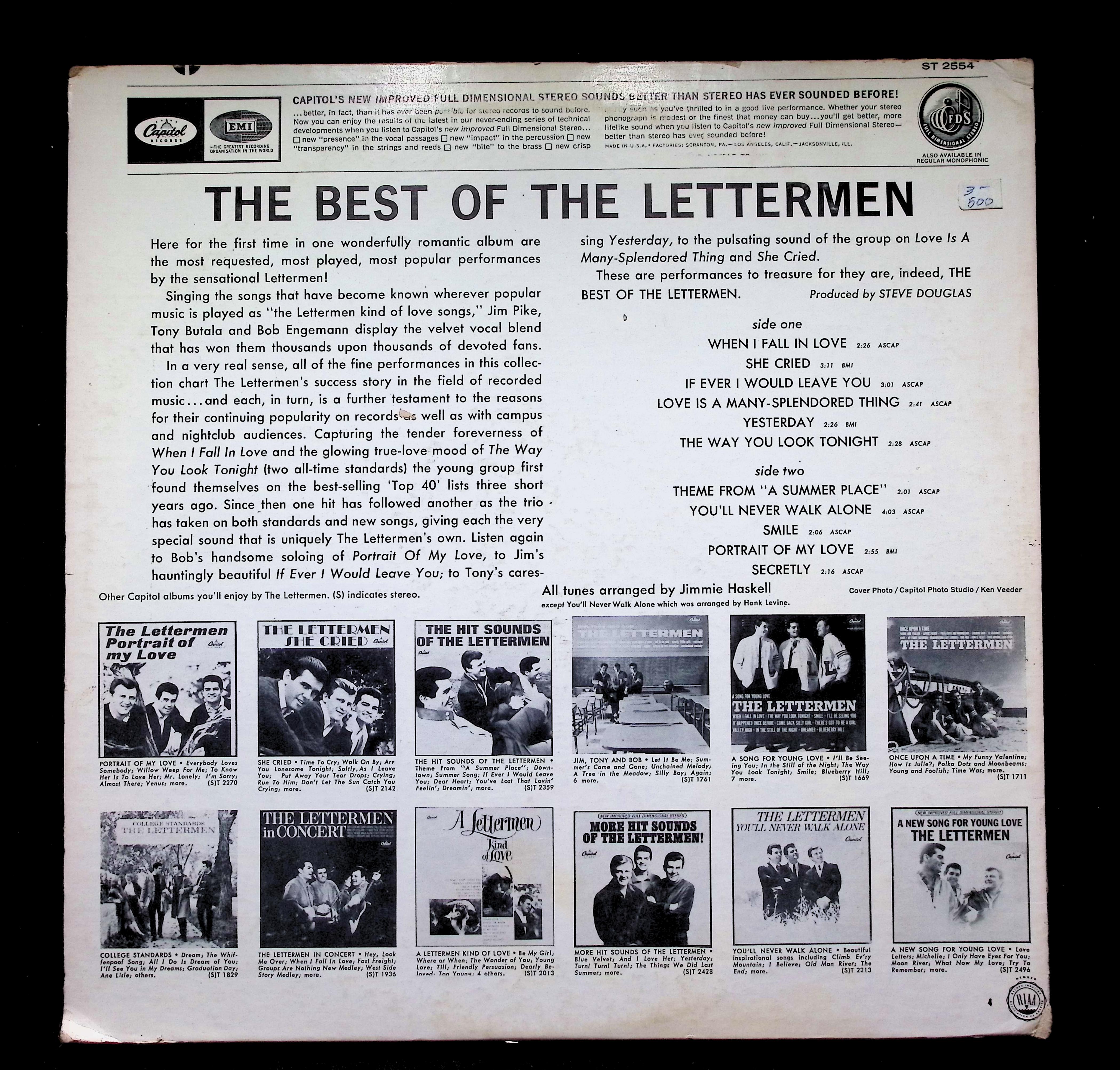 The Lettermen The Best Of The Lettermen LP  ST-2554 Folk, World, & Country — image 2