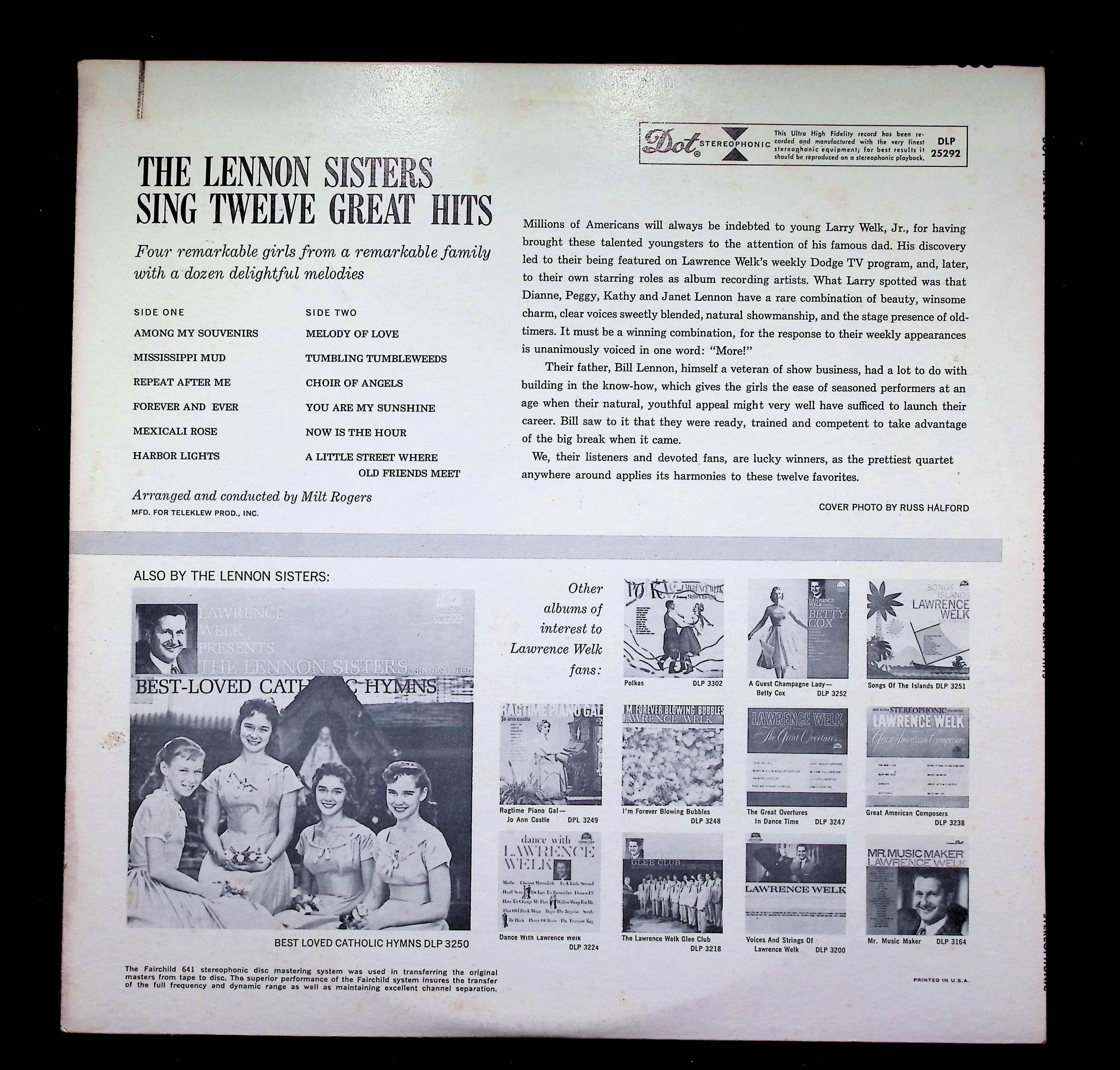 The Lennon Sisters Sing Twelve Great Hits LP  DLP 25292 Pop — image 2