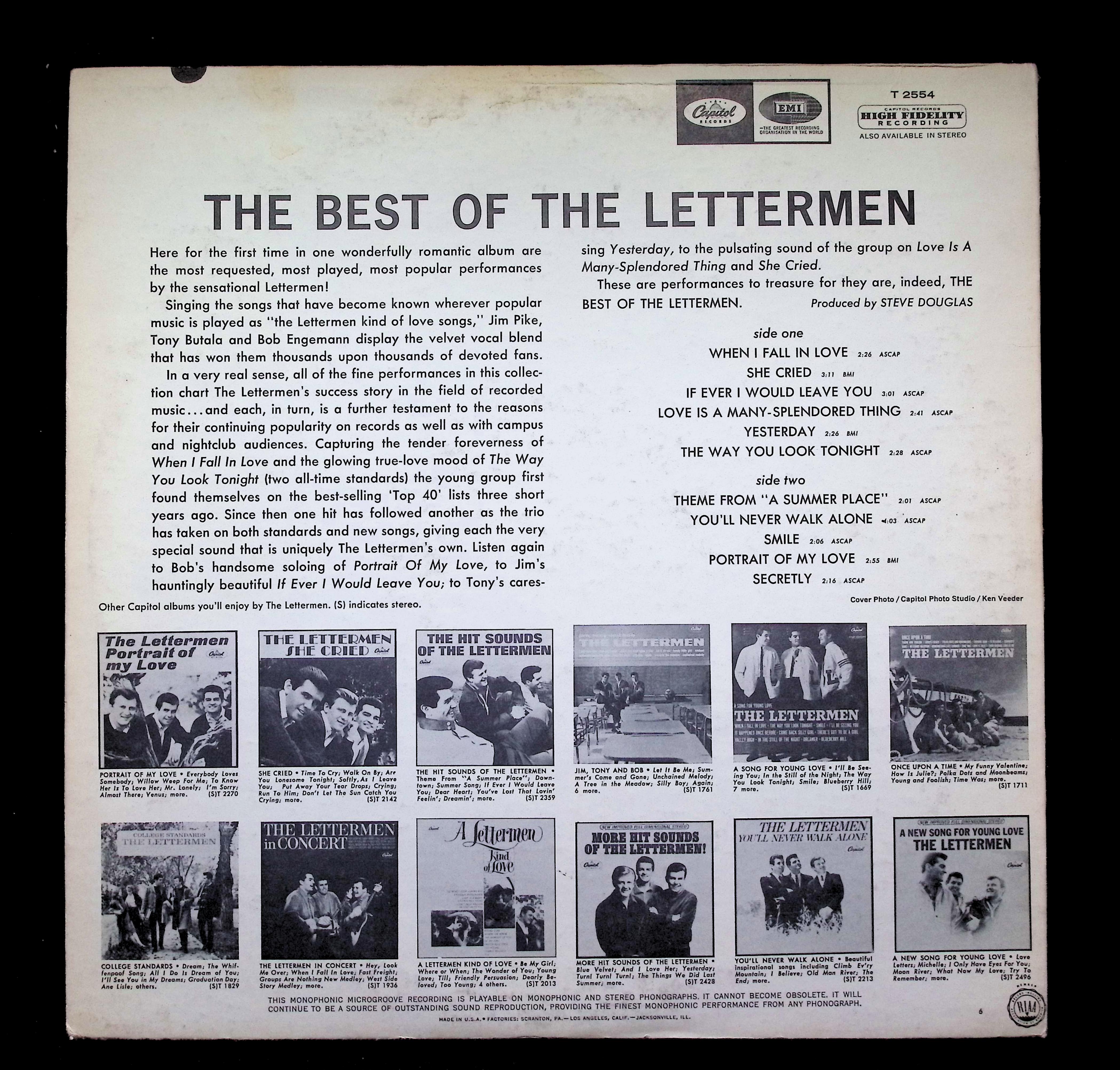 The Lettermen The Best Of The Lettermen LP  ST-2554 Folk, World, & Country — image 2