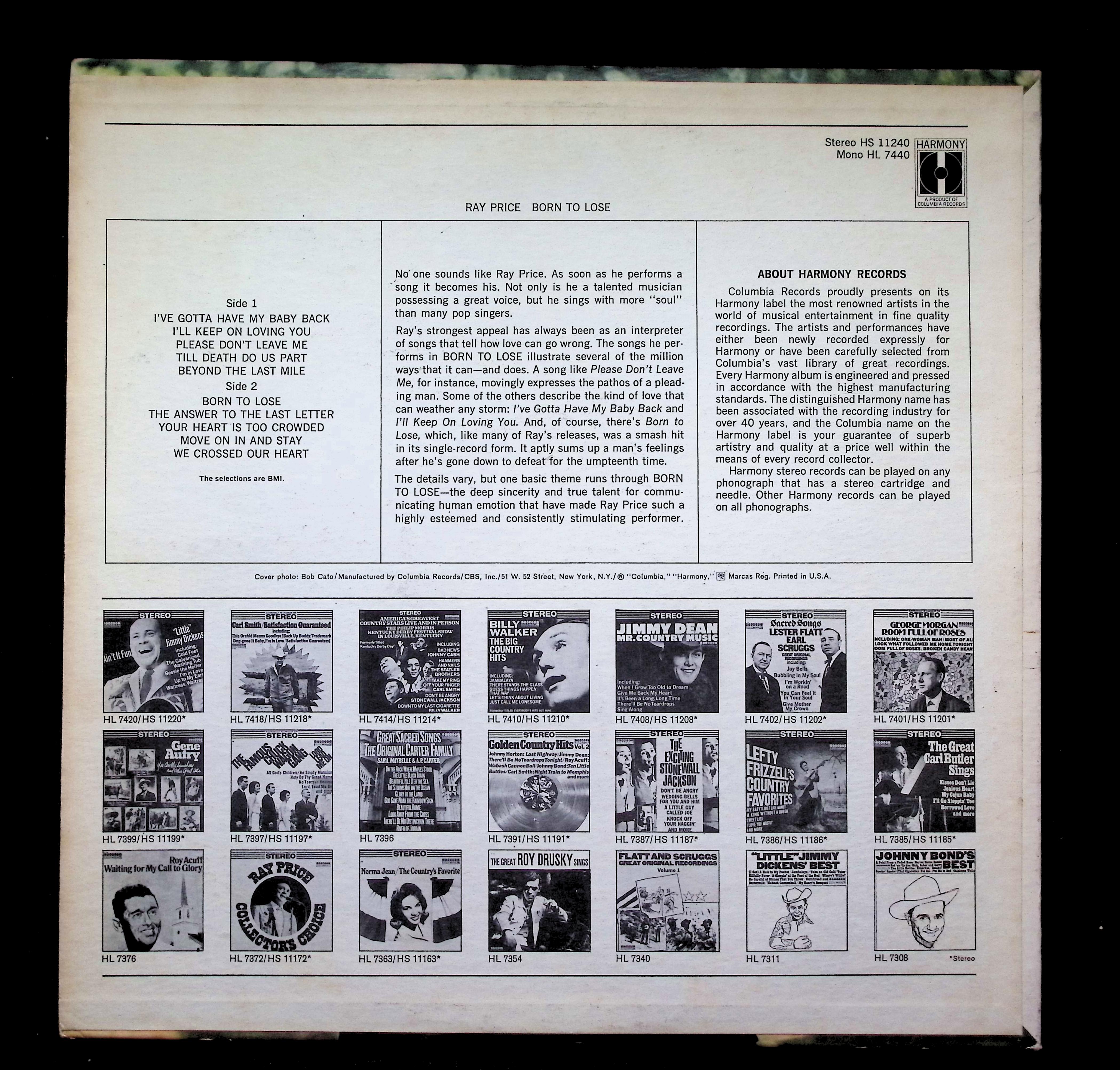 Ray Price Born To Lose LP 1967 HS 11240 Folk, World, & Country — image 2