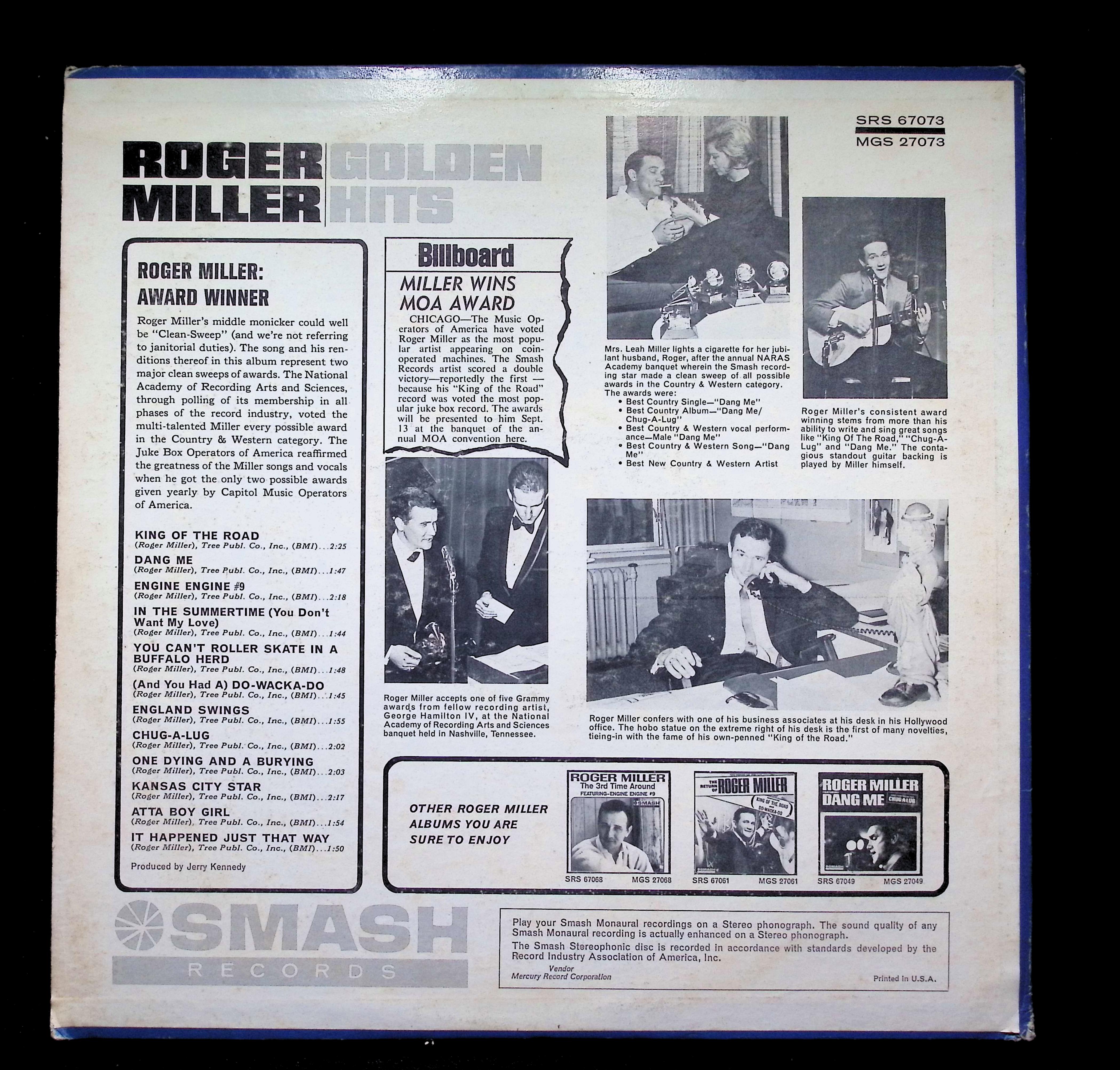 Roger Miller Golden Hits LP 1968 MGS-27073 Folk, World, & Country — image 2