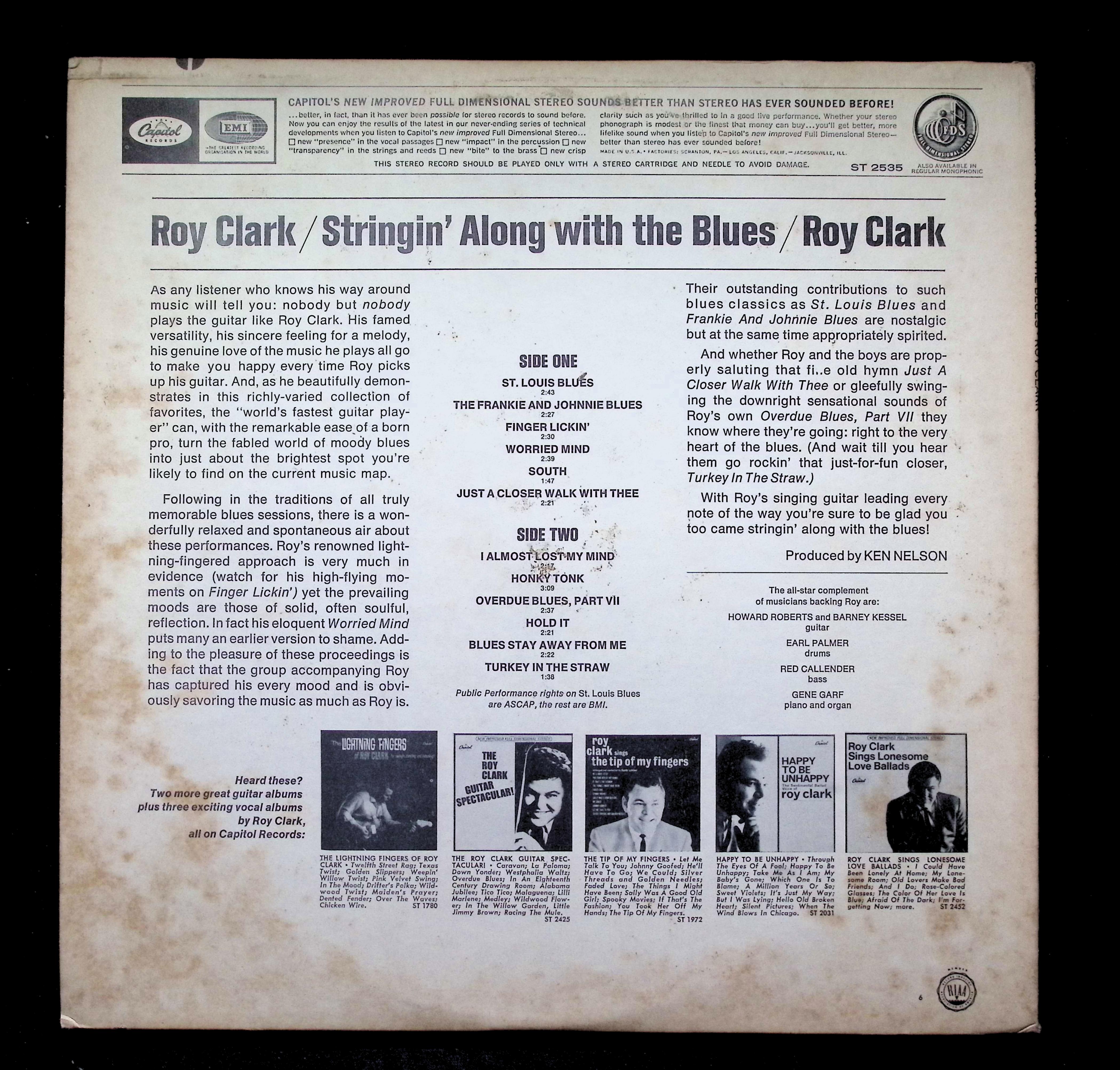 Roy Clark Stringin' Along With The Blues LP 1966 ST-2535 Blues — image 2