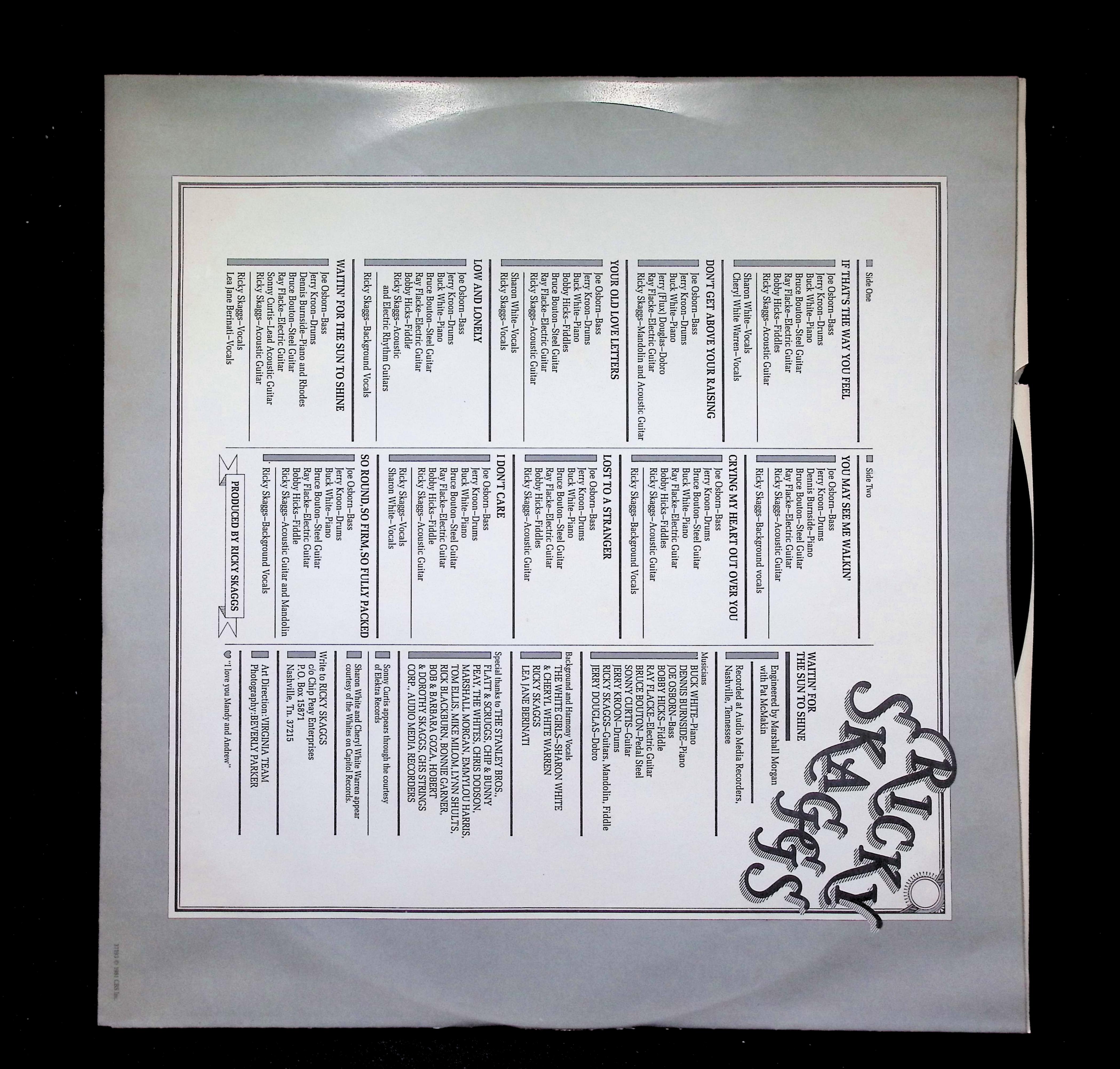 Ricky Skaggs Waitin' For The Sun To Shine LP 1981 FE 37193 Folk, World — image 3