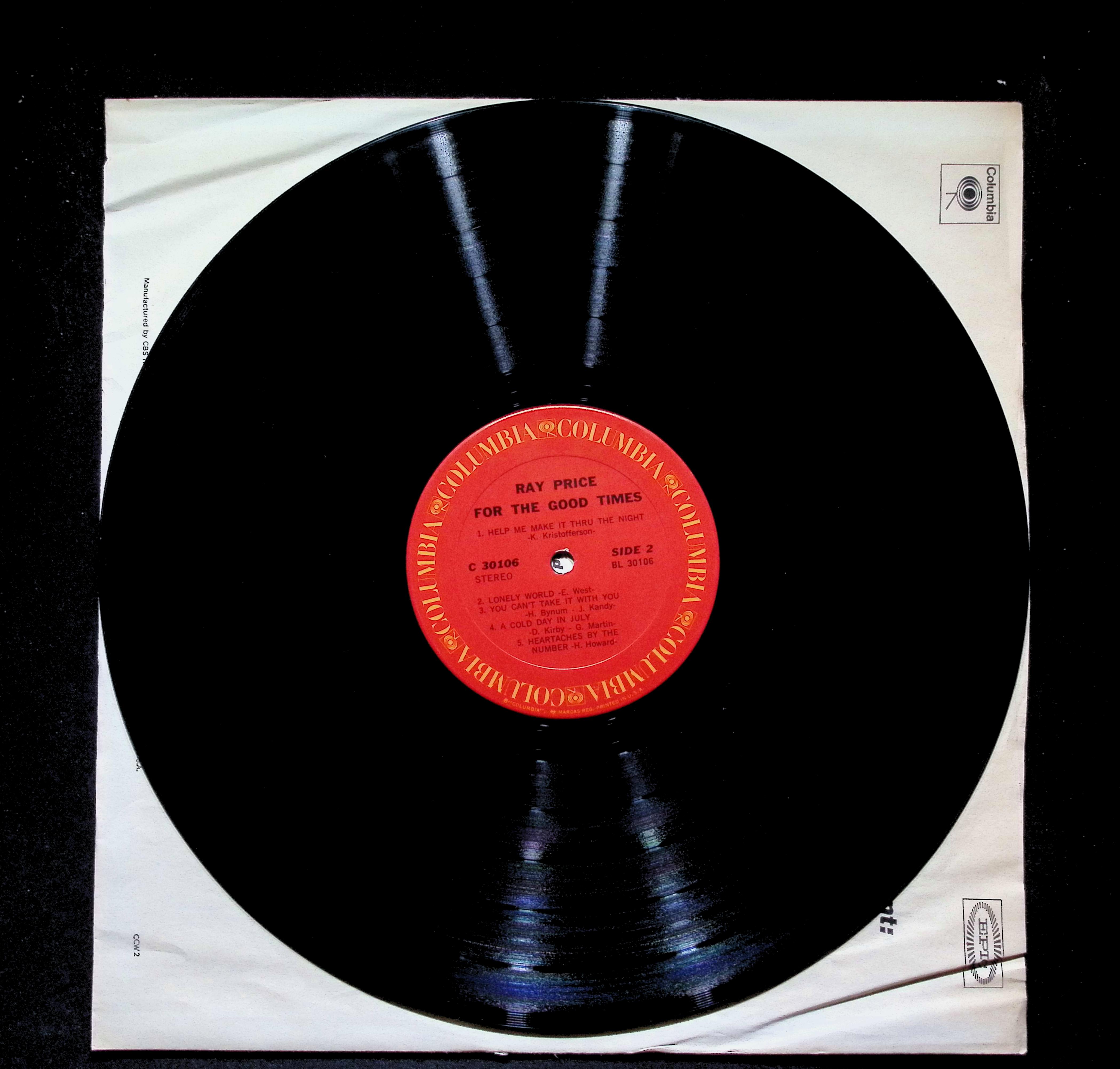 Ray Price For The Good Times LP 1970 C 30106 Folk, World, & Country — image 4