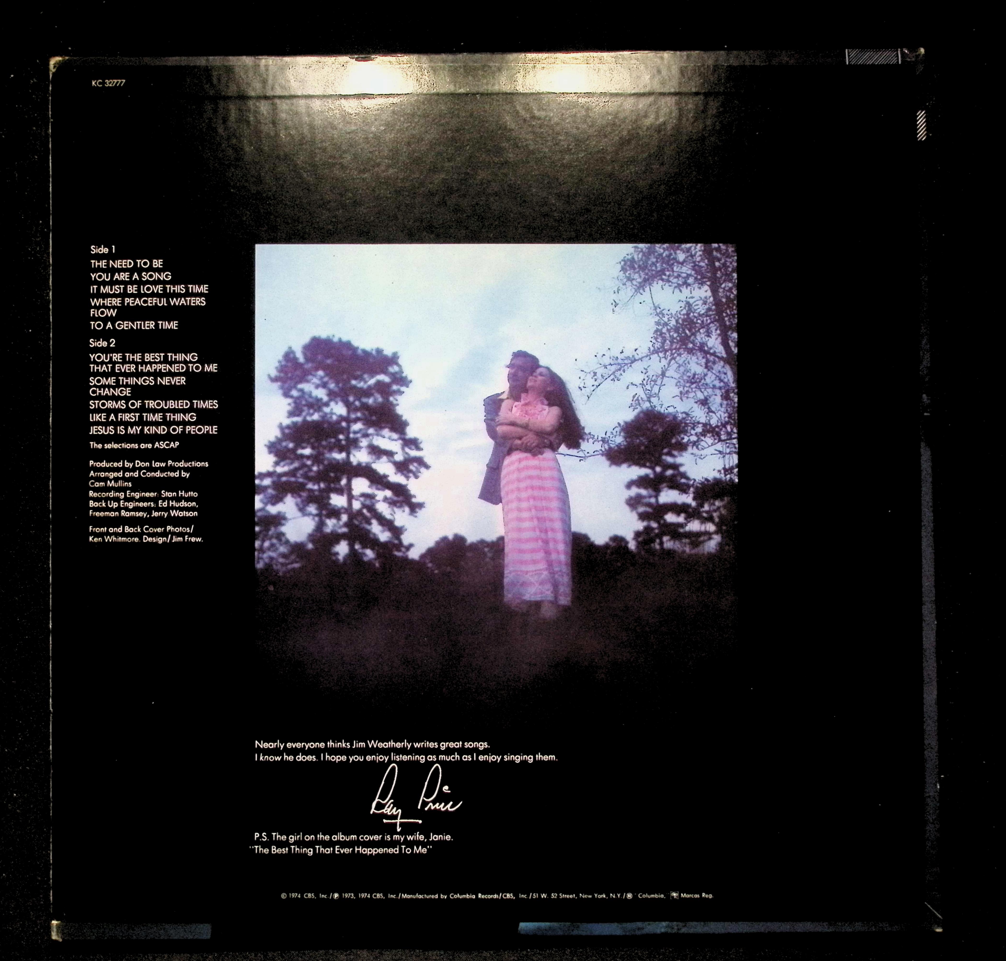 Ray Price You're The Best Thing... LP 1974 KC 32777 Folk, World — image 2