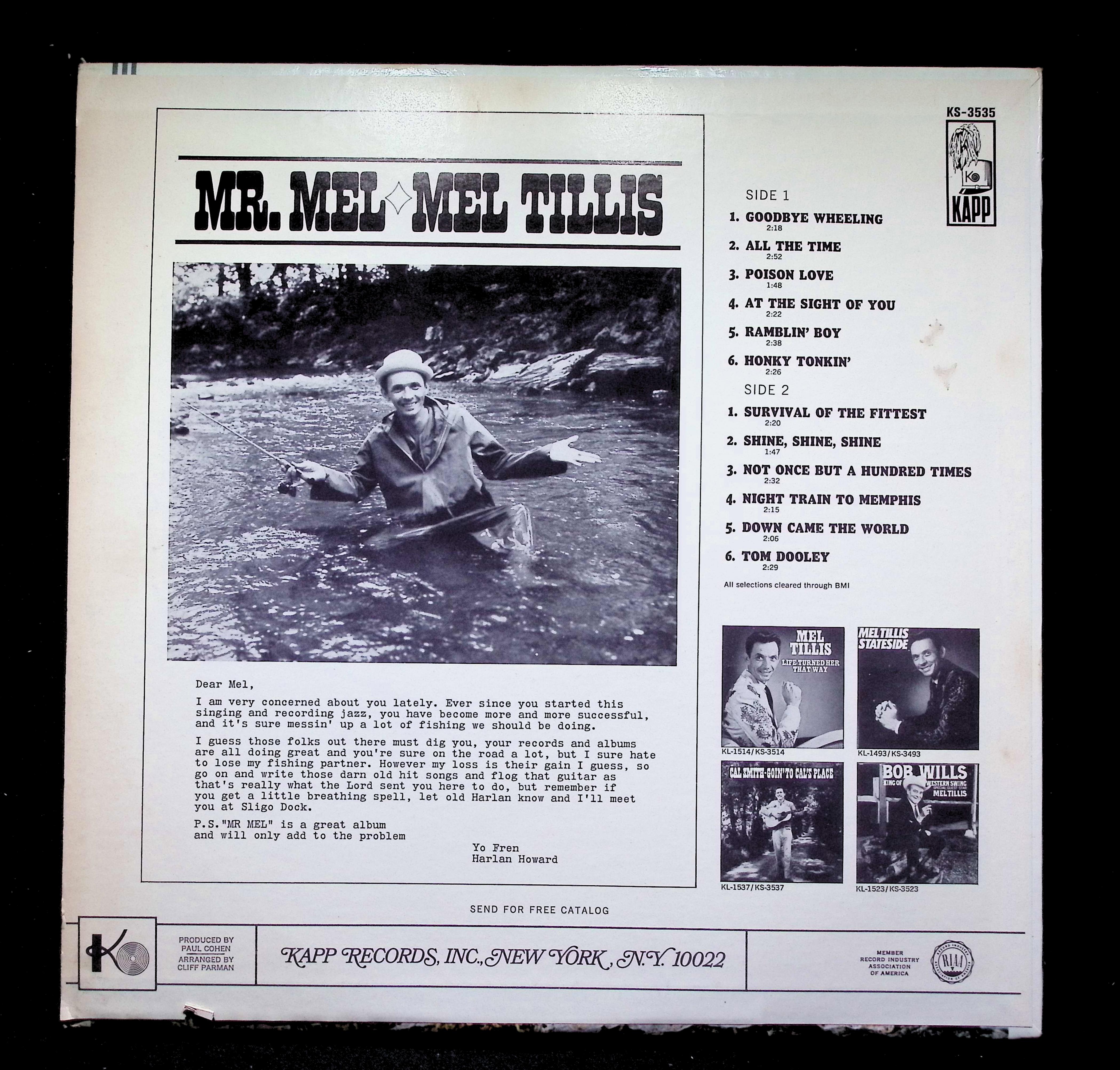 Mel Tillis Mr. Mel LP 1967 KS-3535 Folk, World, & Country — image 2
