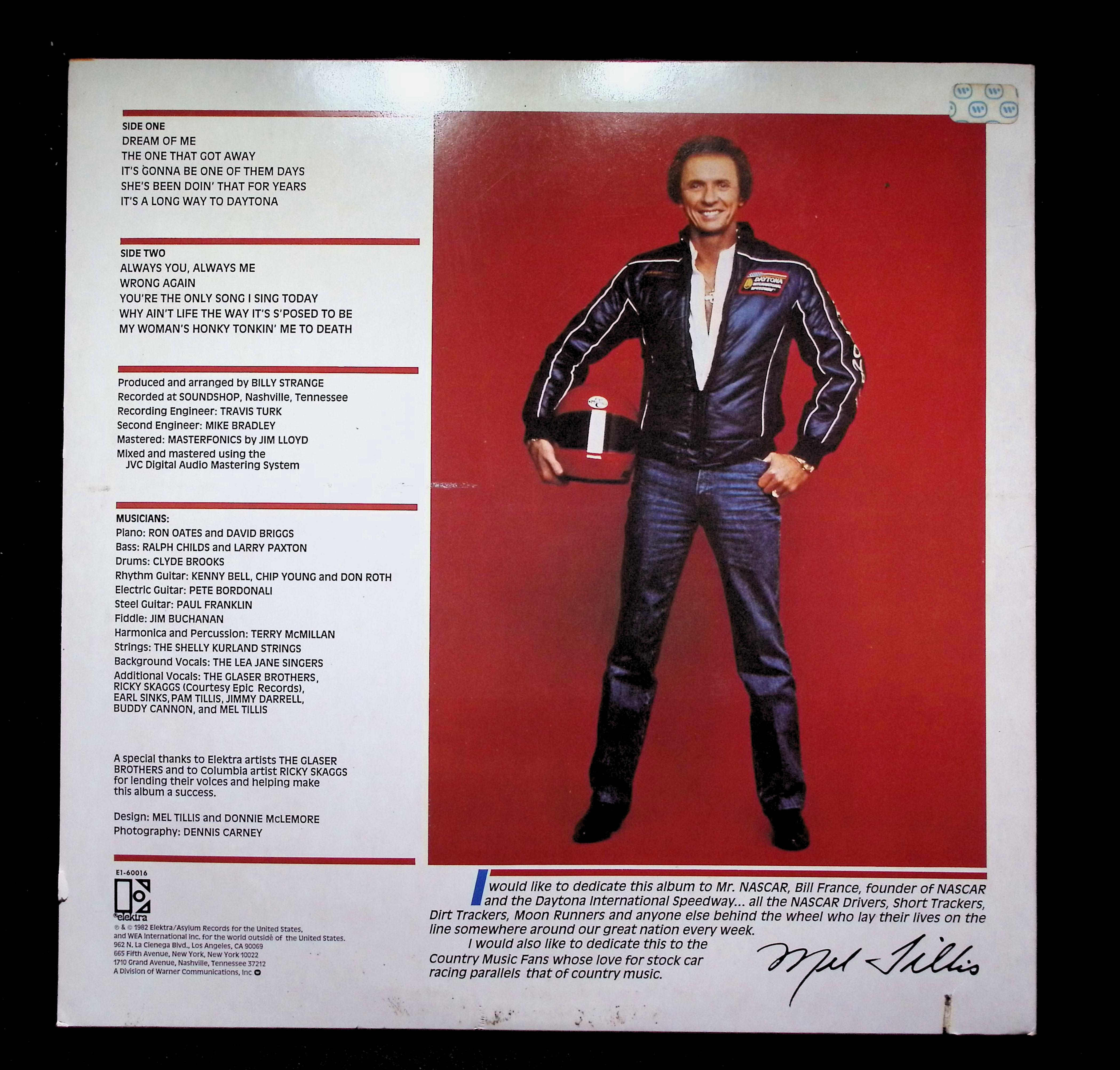 Mel Tillis It's A Long Way To Daytona LP 1982 E1-60016 Folk, World — image 2