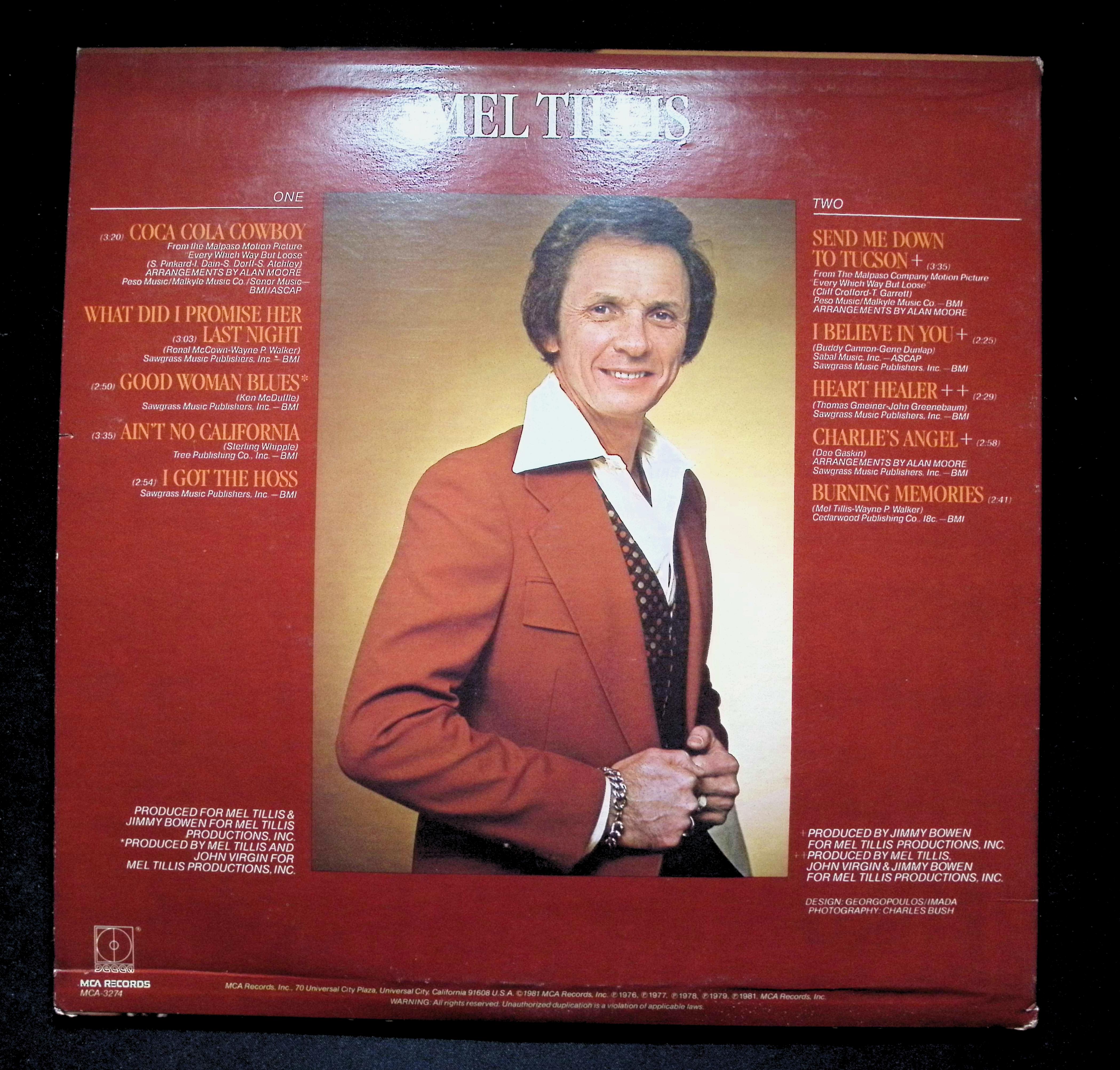 Mel Tillis The Very Best Of Mel Tillis LP 1981 MCA-3274 Folk, World, & Country — image 2