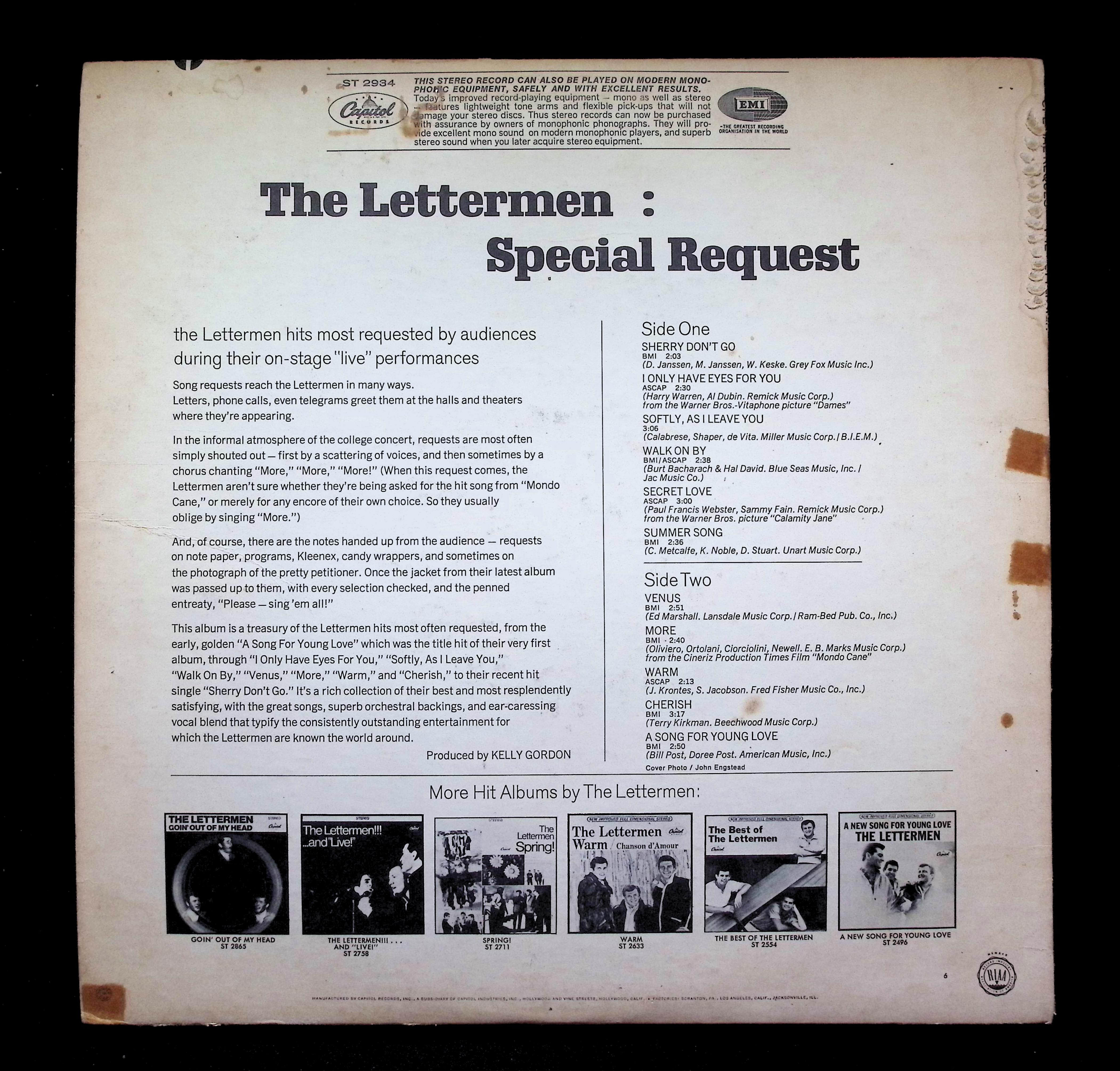 The Lettermen Special Request LP 1968 ST-2934 Pop — image 2