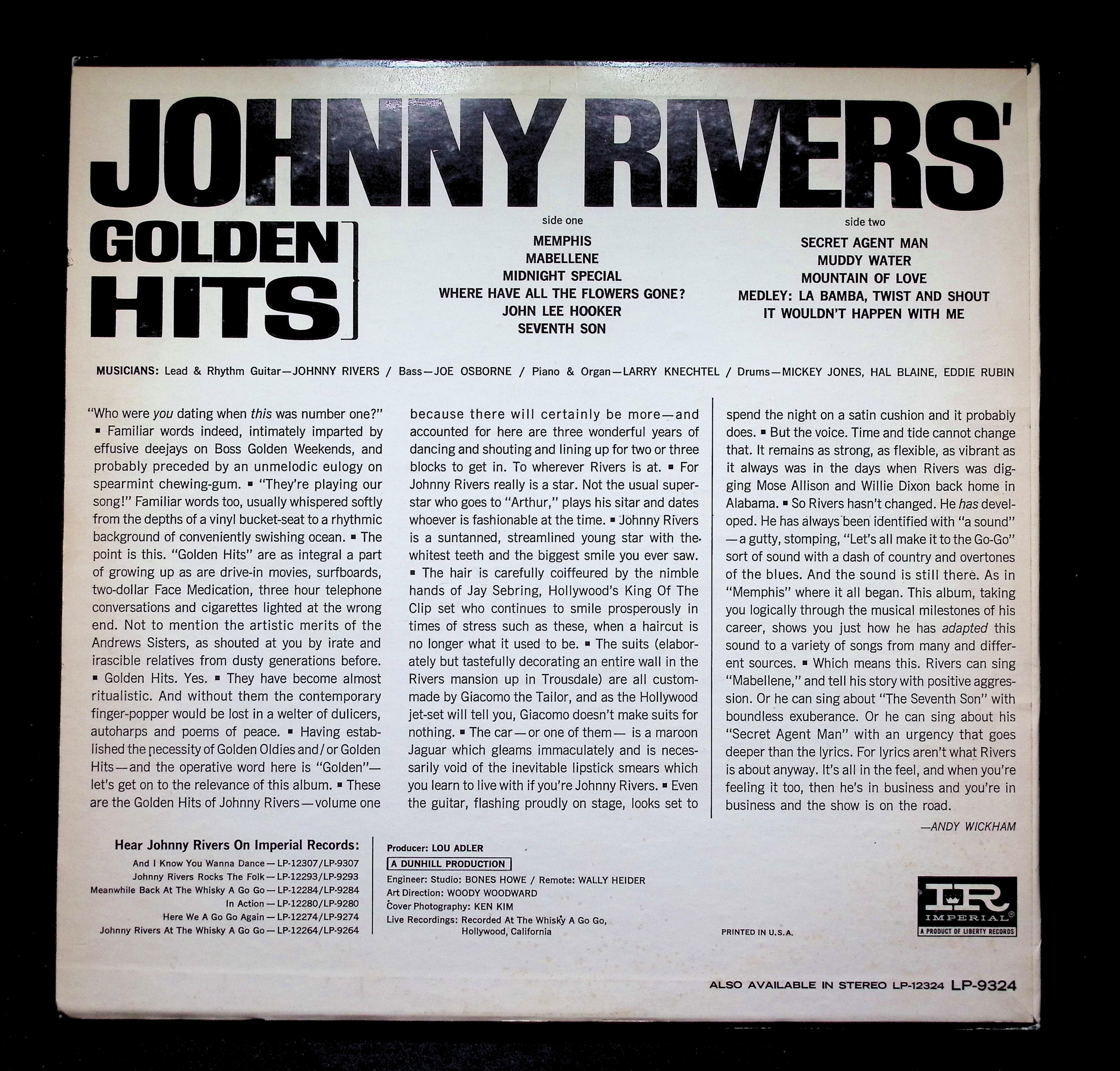 Johnny Rivers Johnny Rivers' Golden Hits LP 1966 LP-9324 Rock — image 2