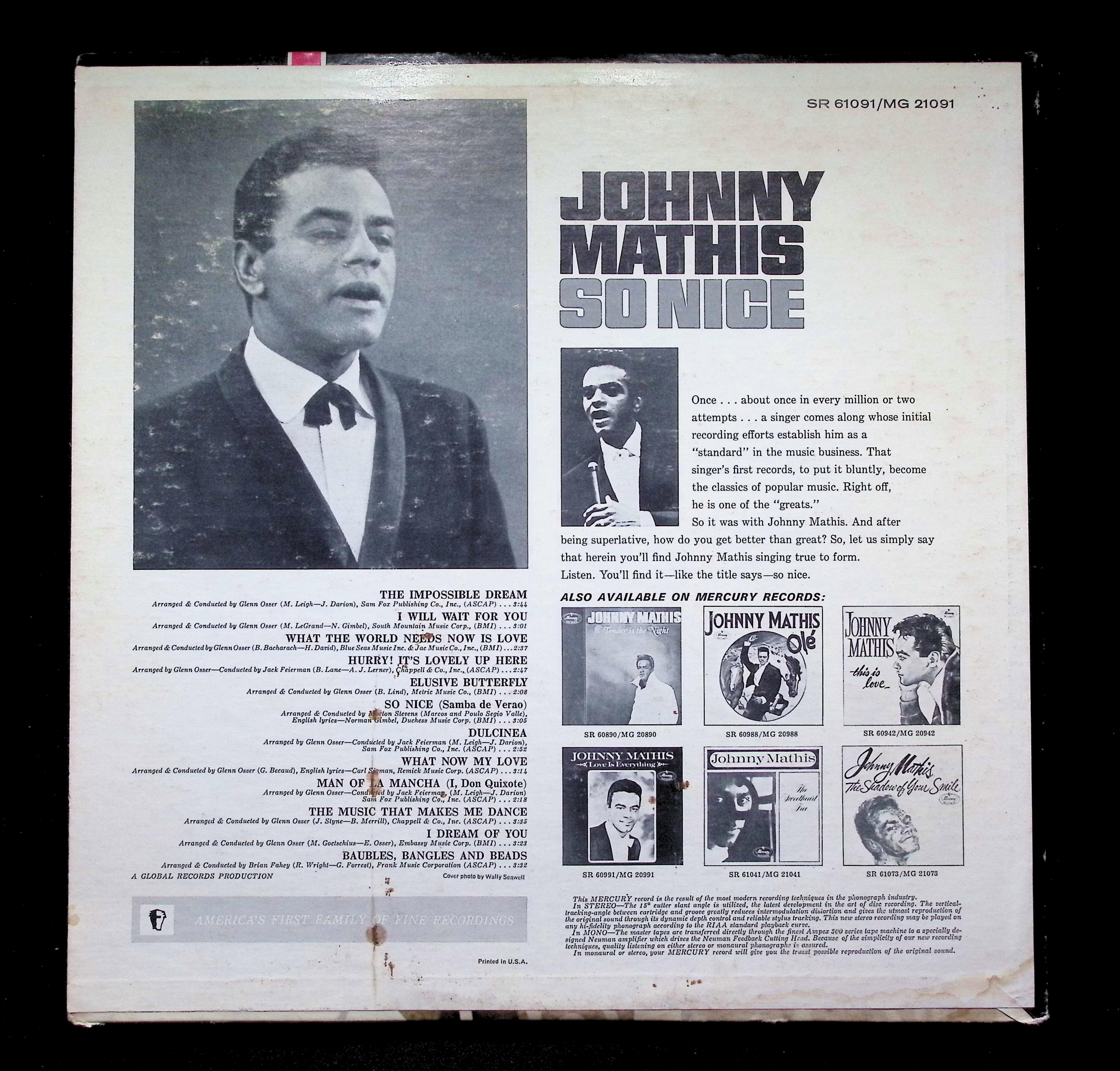 Johnny Mathis So Nice LP 1966 SR-61091 Pop — image 2