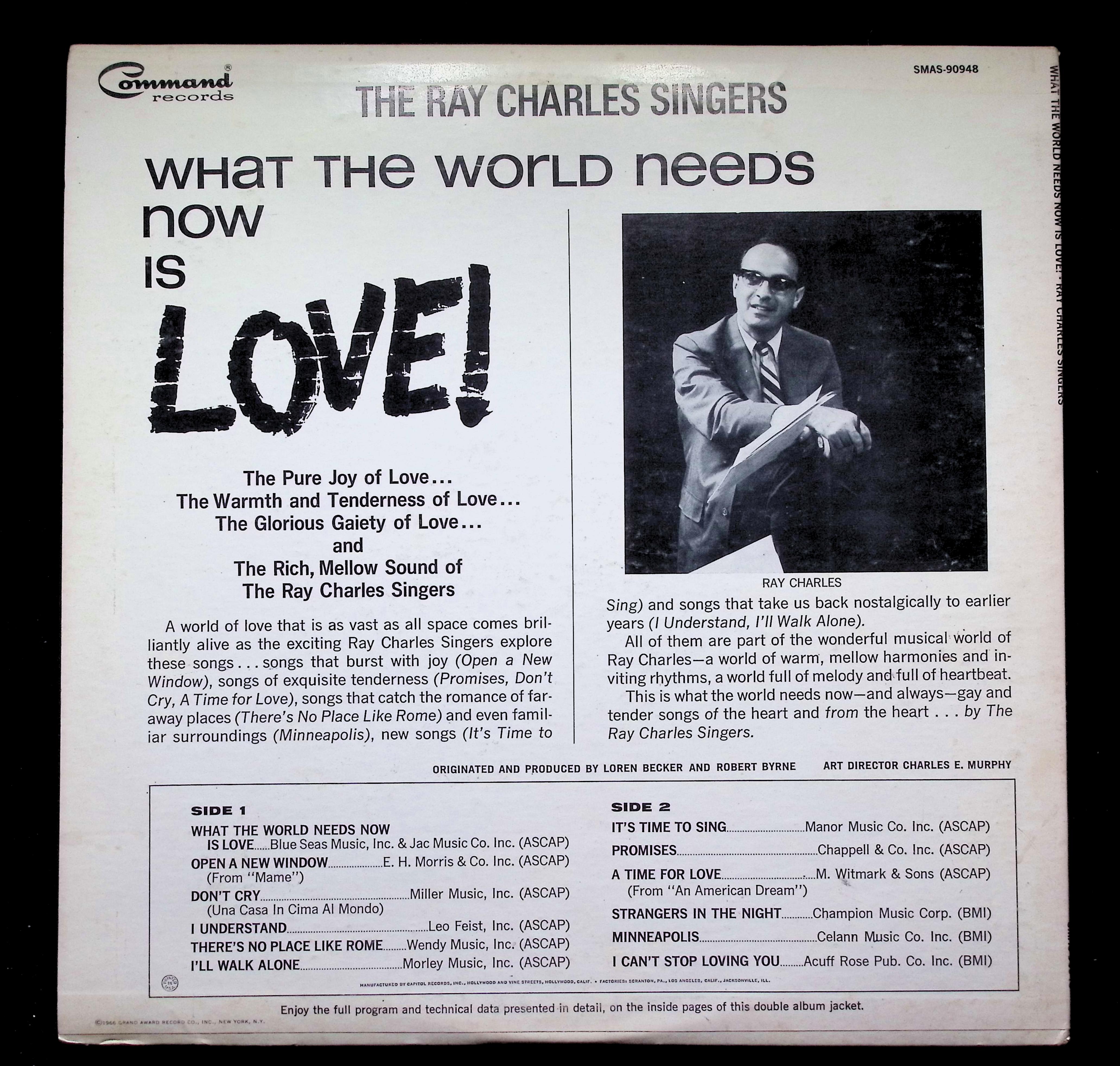 The Ray Charles Singers What The World Needs Now Is Love! LP 1966 SMAS-90948 Pop — image 2