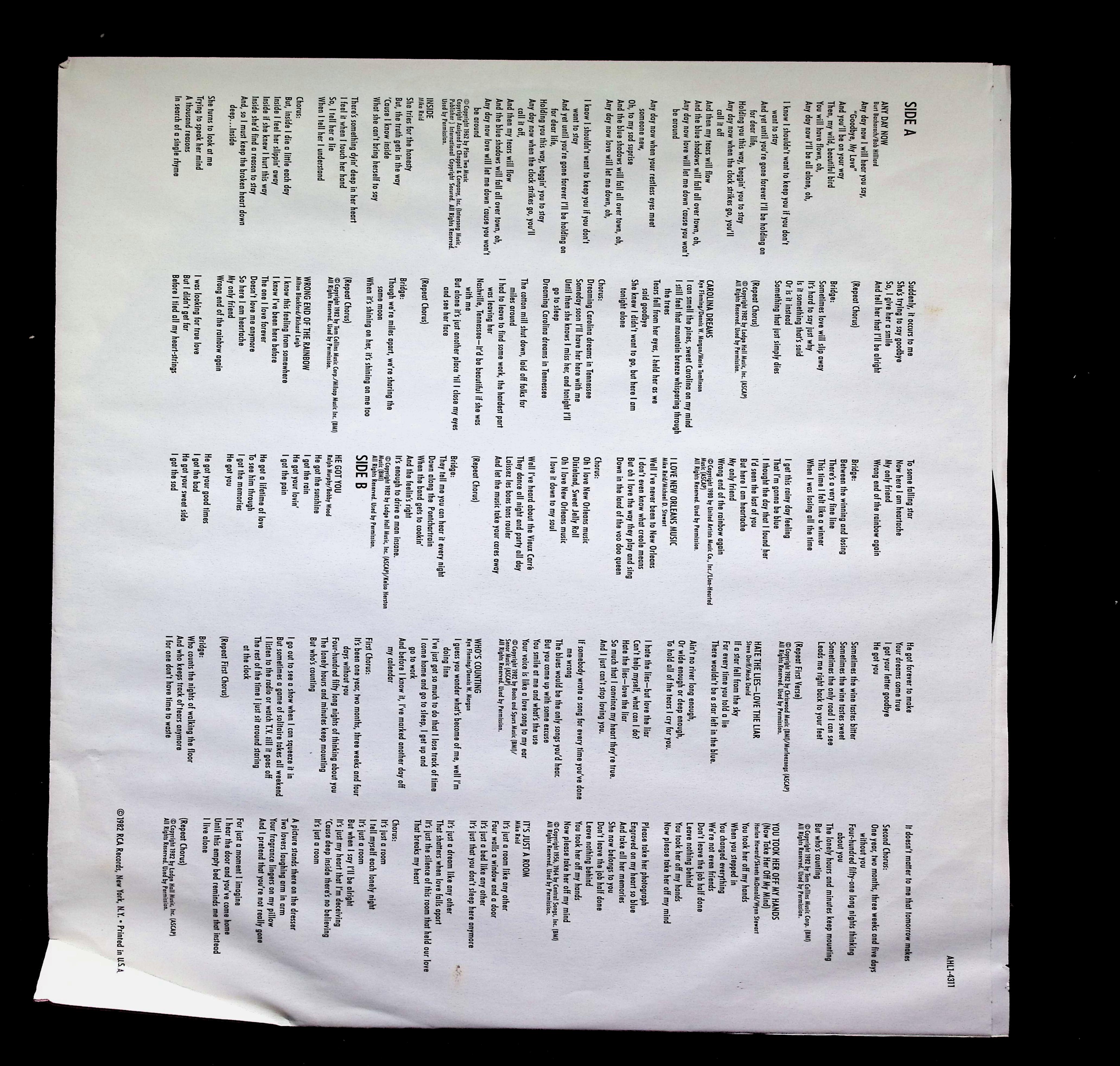 Ronnie Milsap Inside LP 1982 AHL1-4311 Pop — image 3