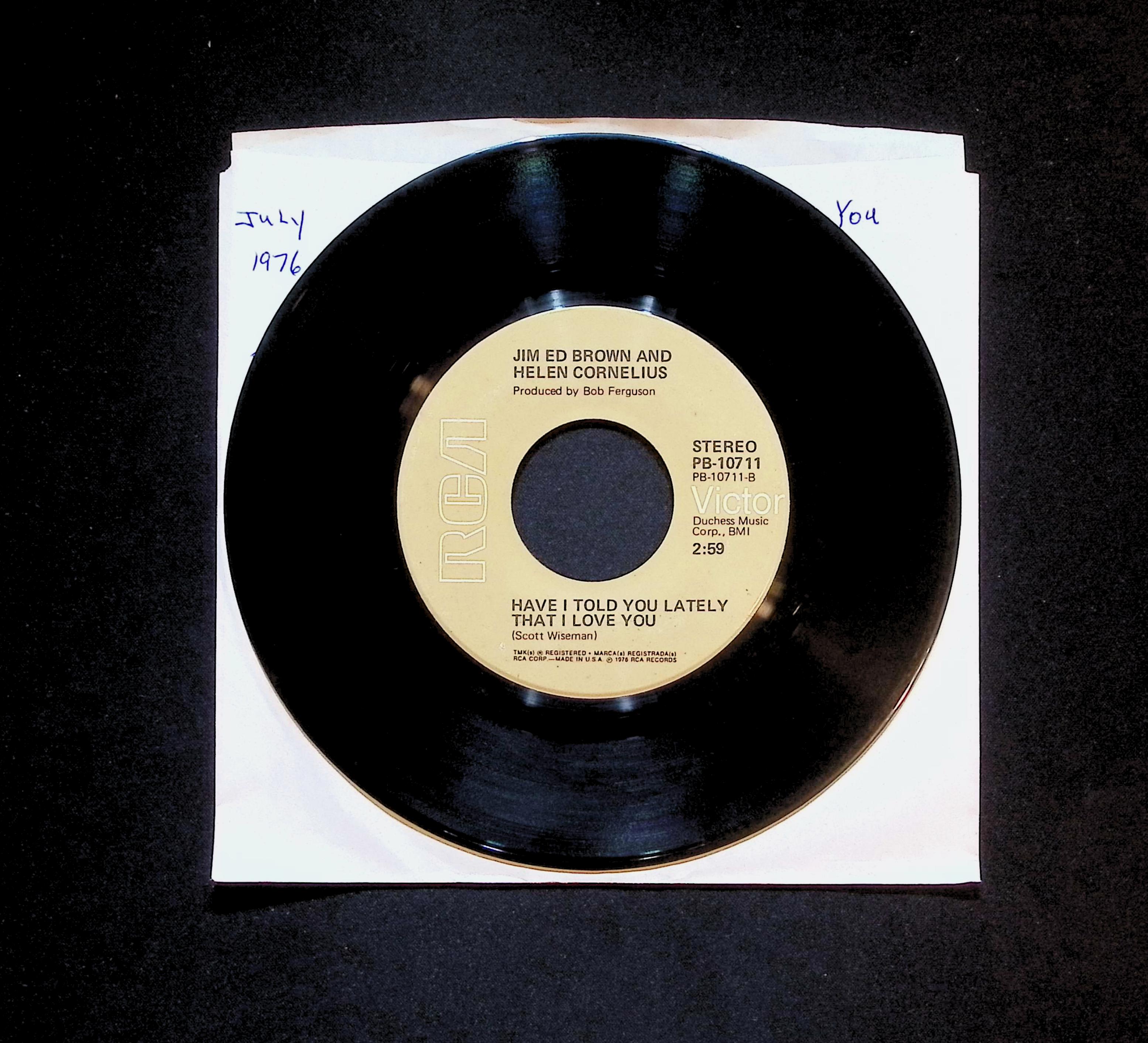 Jim Ed Brown & Helen Cornelius I Don't Want To Have T 7'' Single 1976 PB-10711 — image 2
