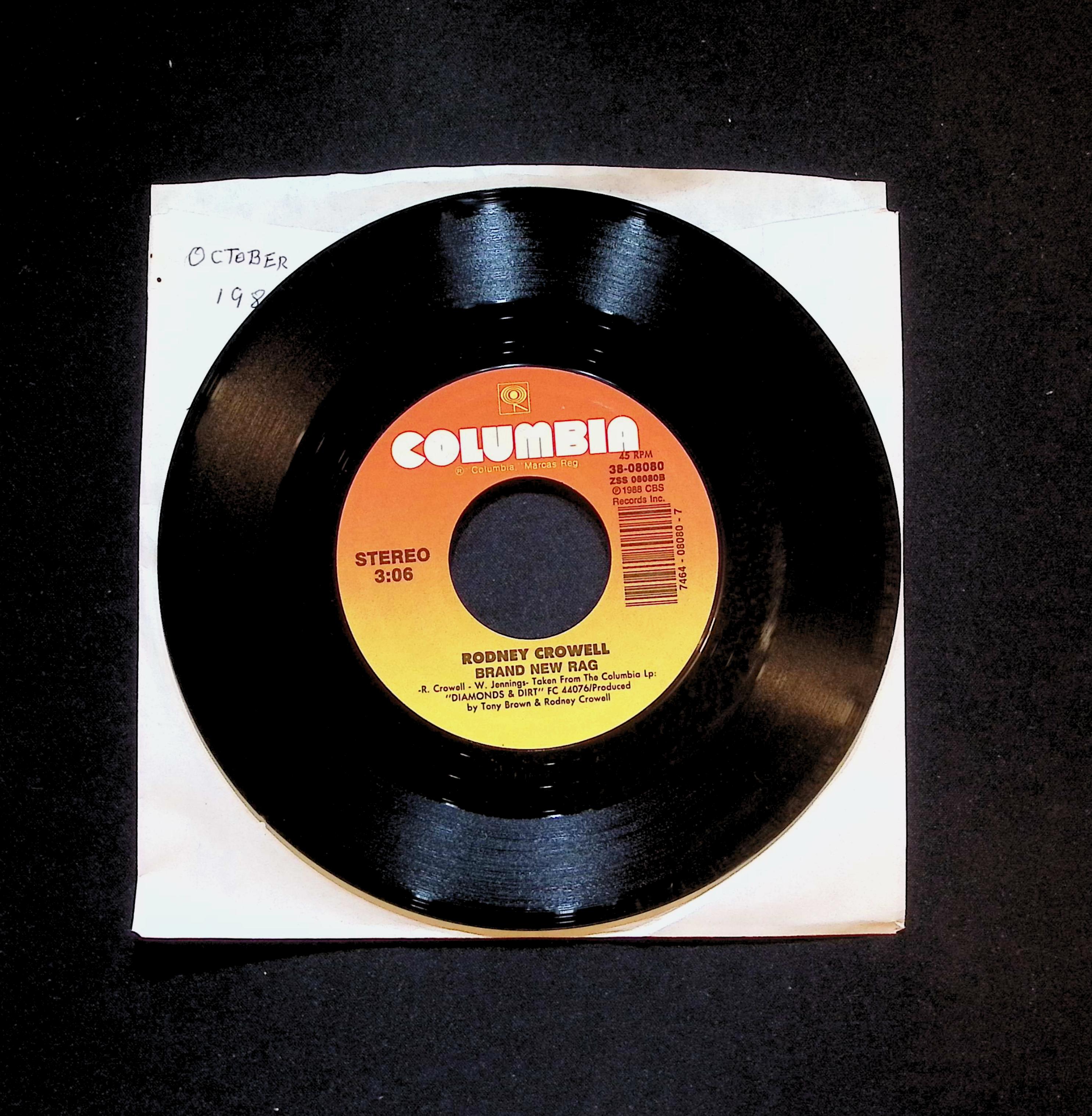 Rodney Crowell She's Crazy For Leaving / Brand New Rag 7'' Single 1988 38-08080 — image 3