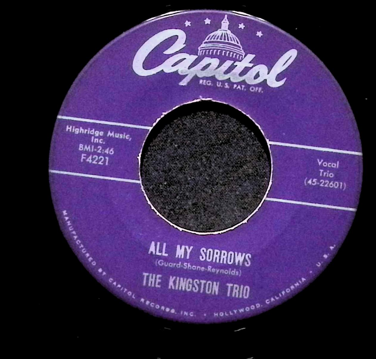 Kingston Trio All My Sorrows M.T.A. F4221 VG 45rpm Vinyl Record — image 3