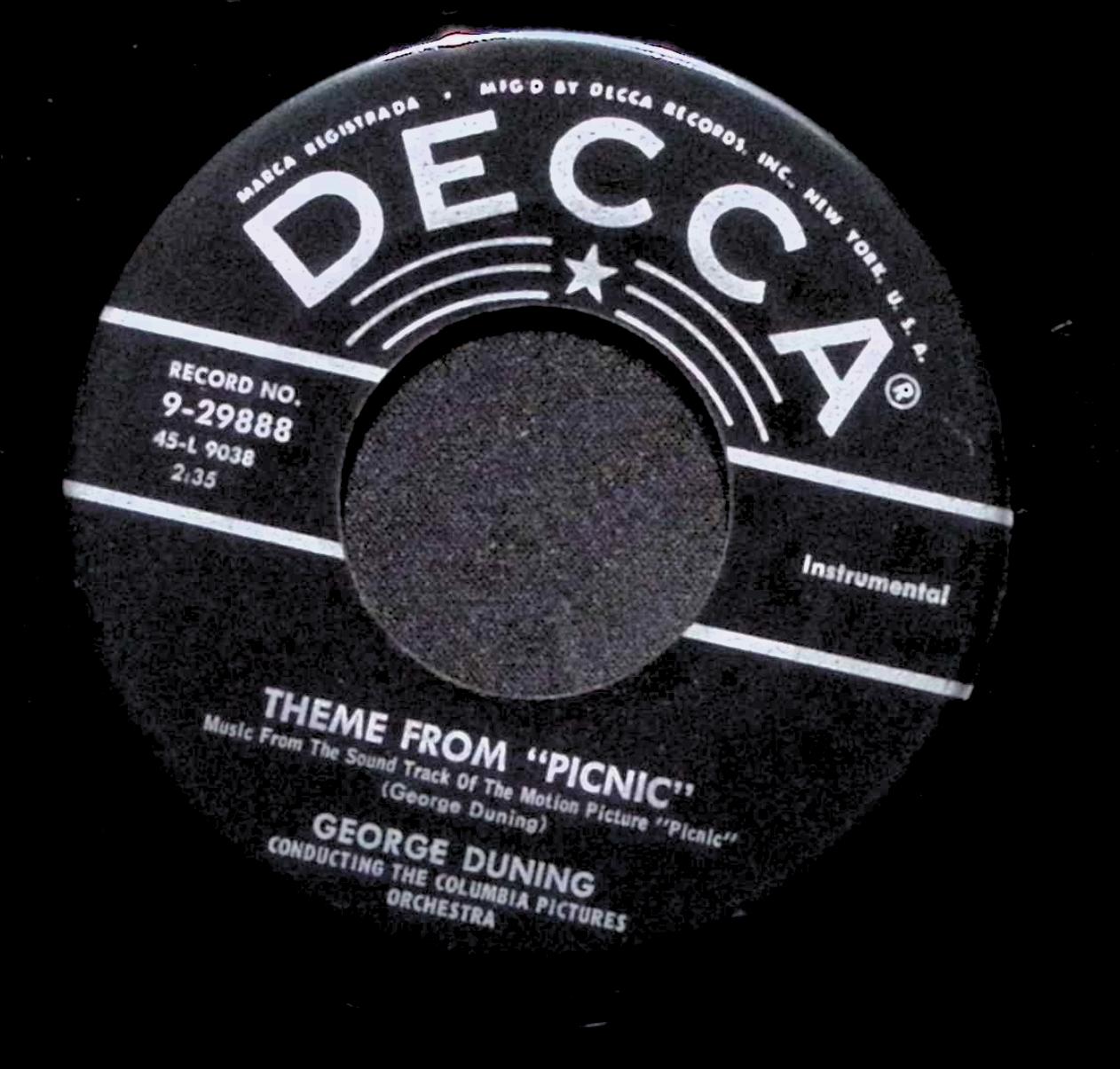 George Duning Theme From "Picnic" 9-29888 VG 45rpm Vinyl Record — image 3