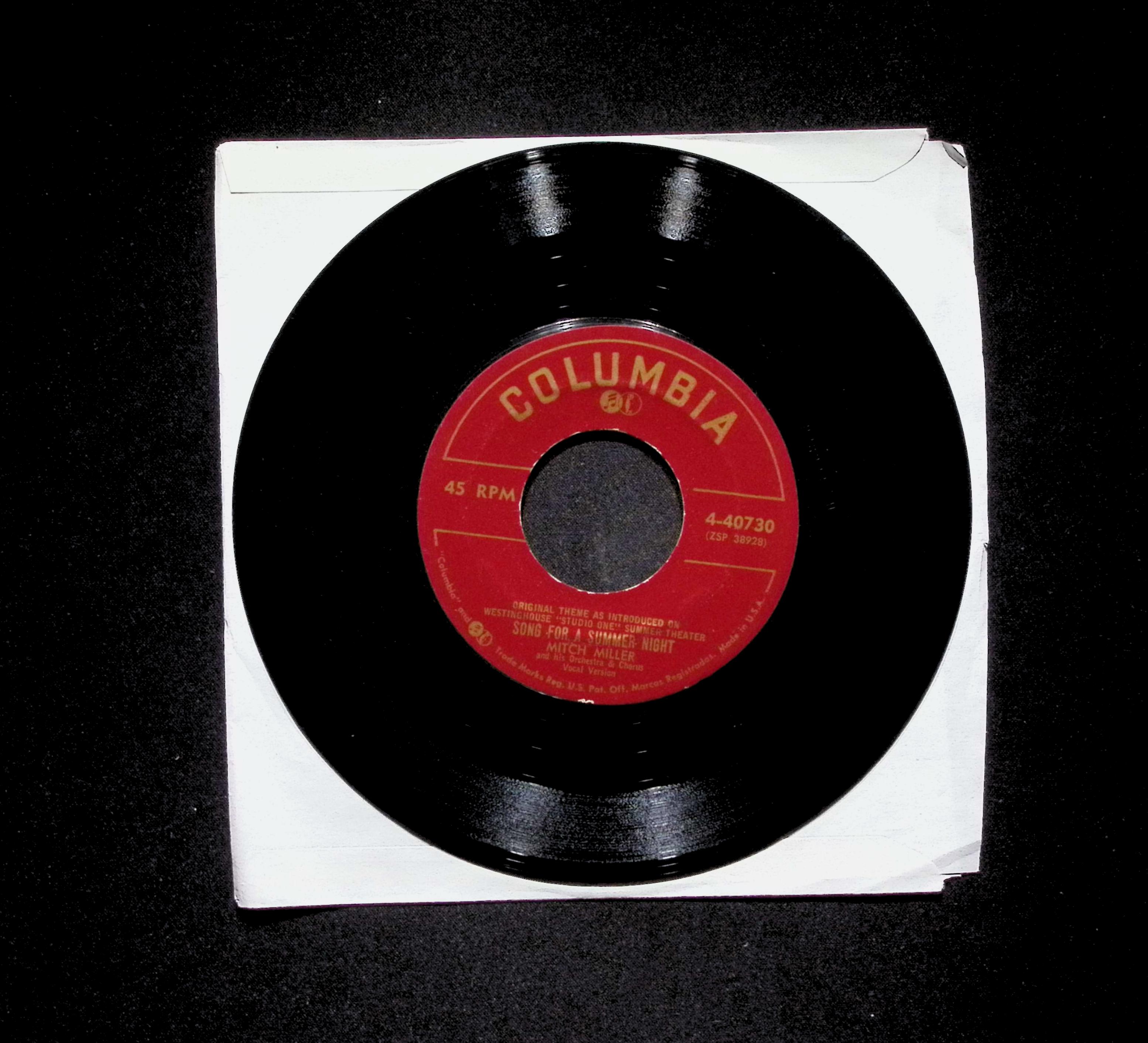 Mitch Miller & His Orchestra Song For A Summer Night 4-40730 VG 45rpm Vinyl — image 2