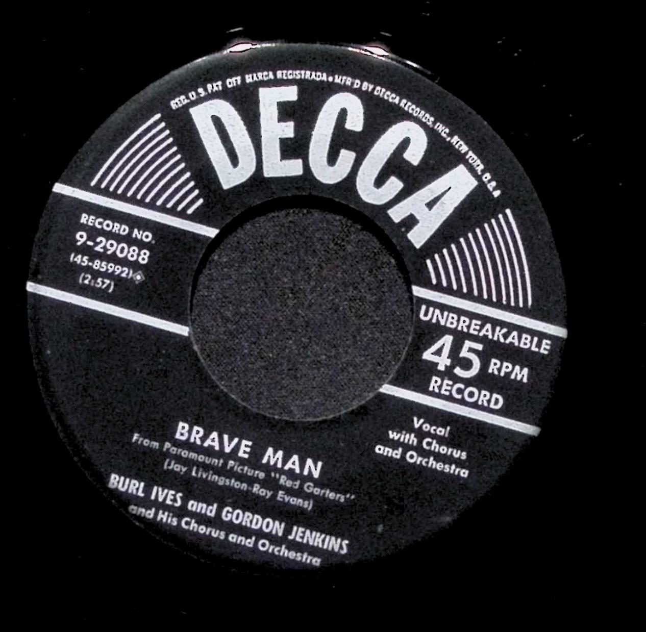 Burl Ives True Love Goes On And On Brave Man 9-29088 VG 45rpm Vinyl Record — image 2