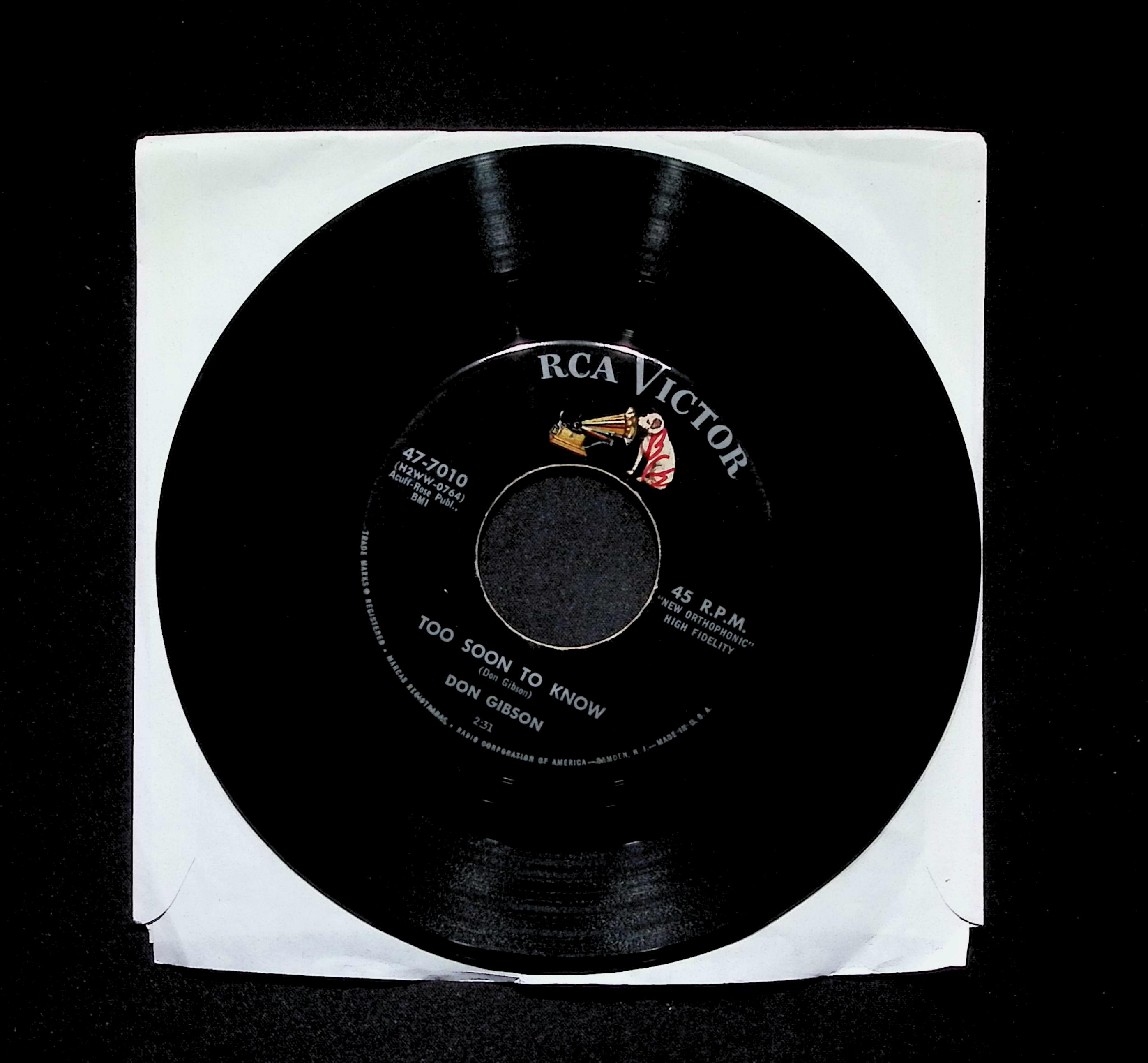 Don Gibson Too Soon To Know 47-7010 VG 45rpm Vinyl Record