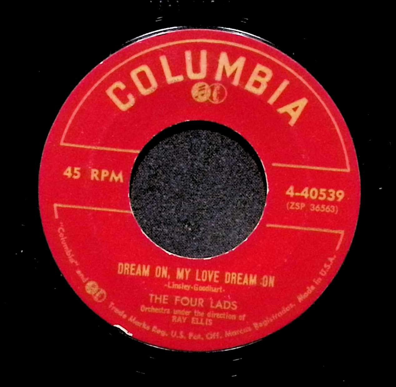 The Four Lads Moments To Remember Dream On My Love Dream On 4-40539 VG 45rpm — image 2