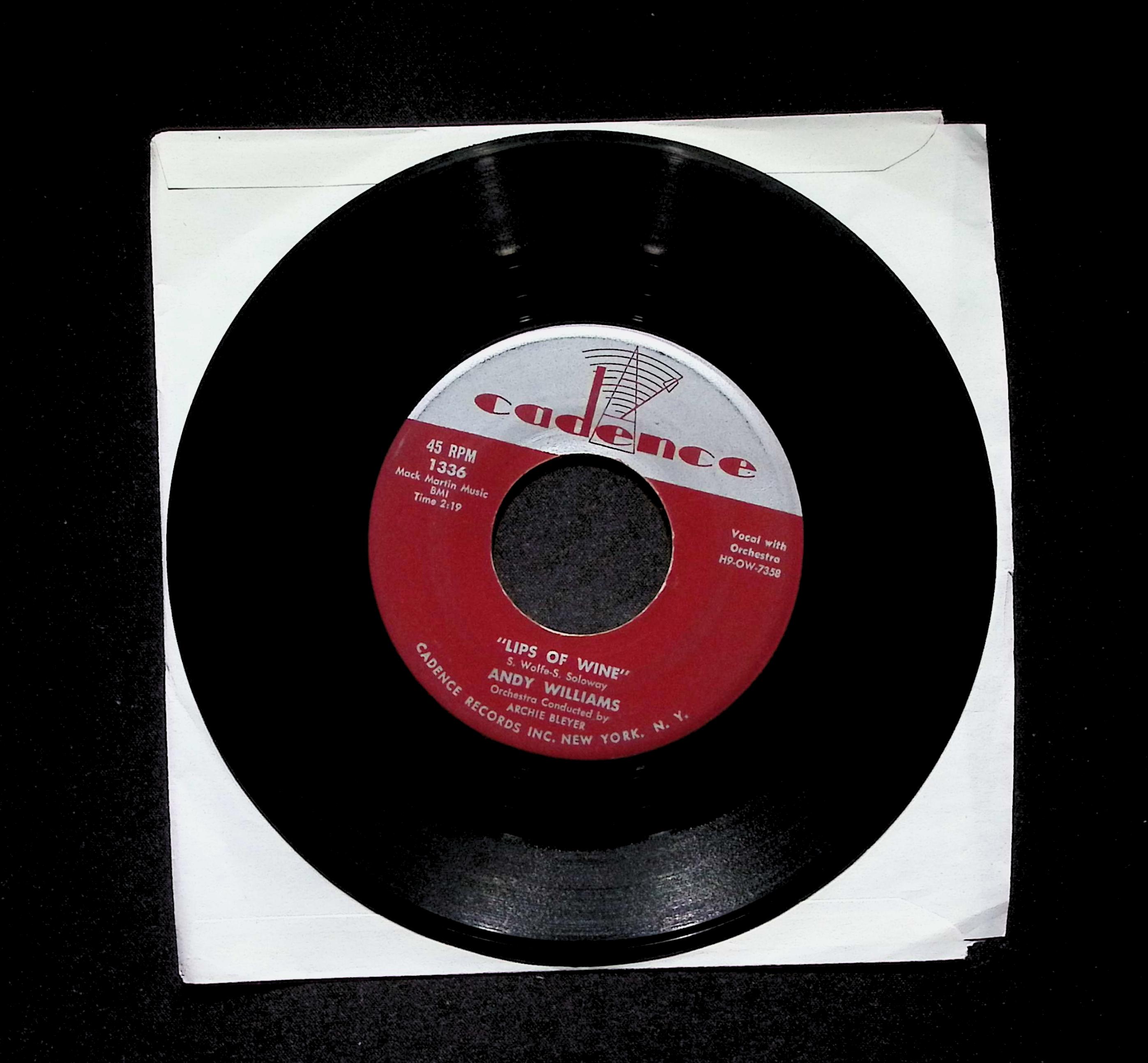 Andy Williams Lips Of Wine 1336 VG 45rpm Vinyl Record — image 3