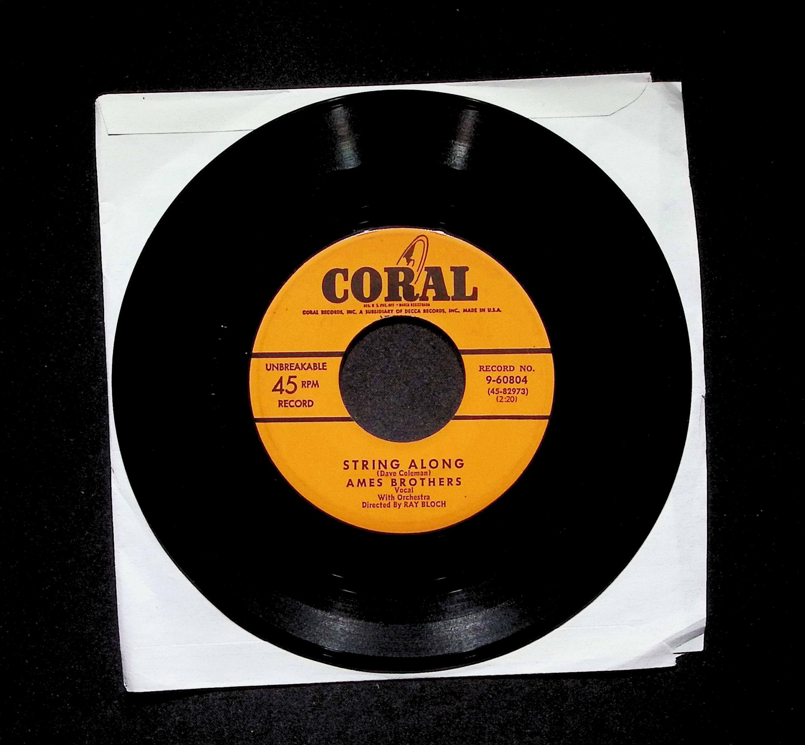 The Ames Brothers String Along Absence Makes The Heart Grow ... 9-60804 VG 45rpm — image 3