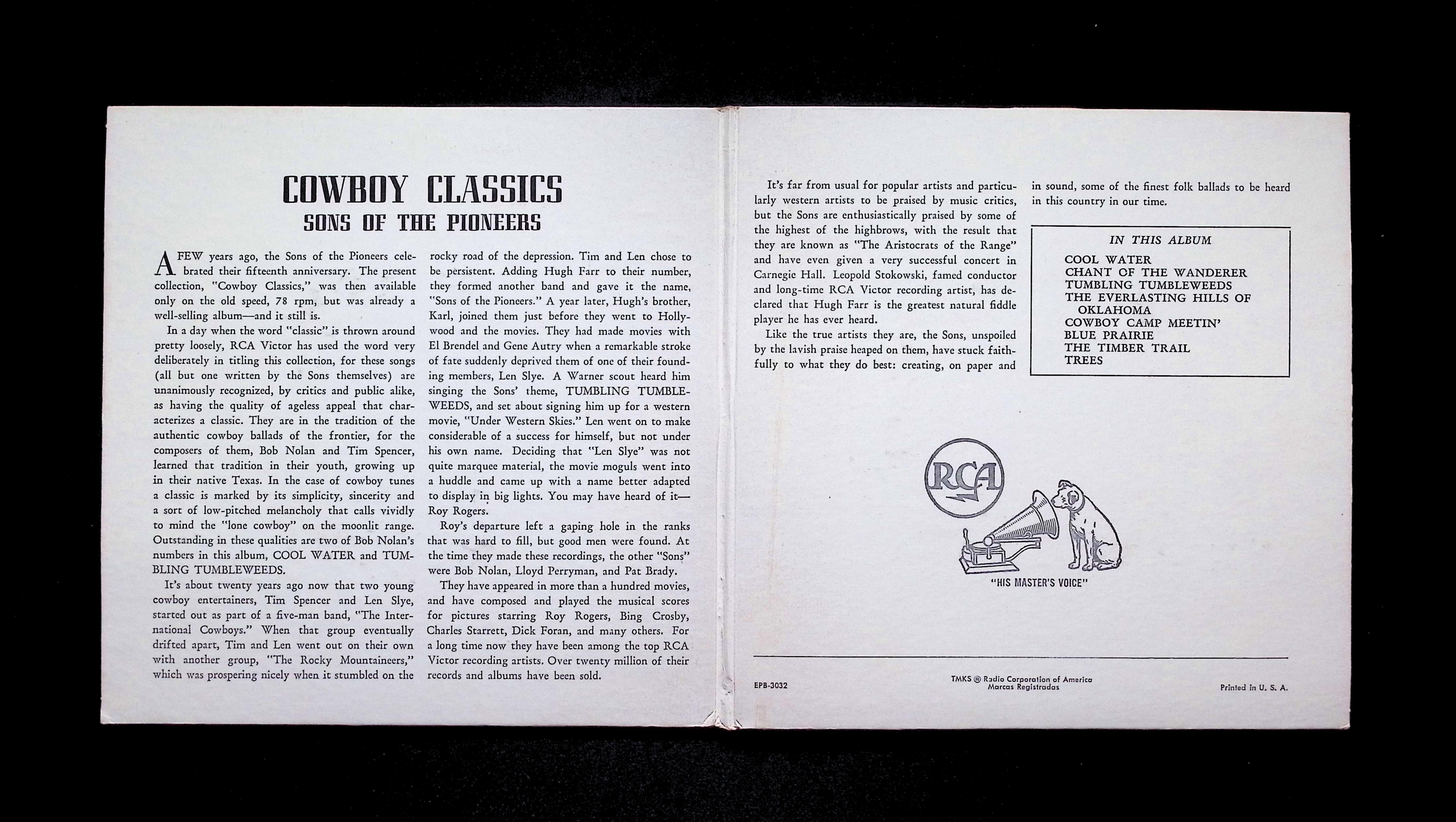 The Sons Of The Pioneers Cowboy Classics 7" EP 1952 RCA Victor Vinyl — image 2