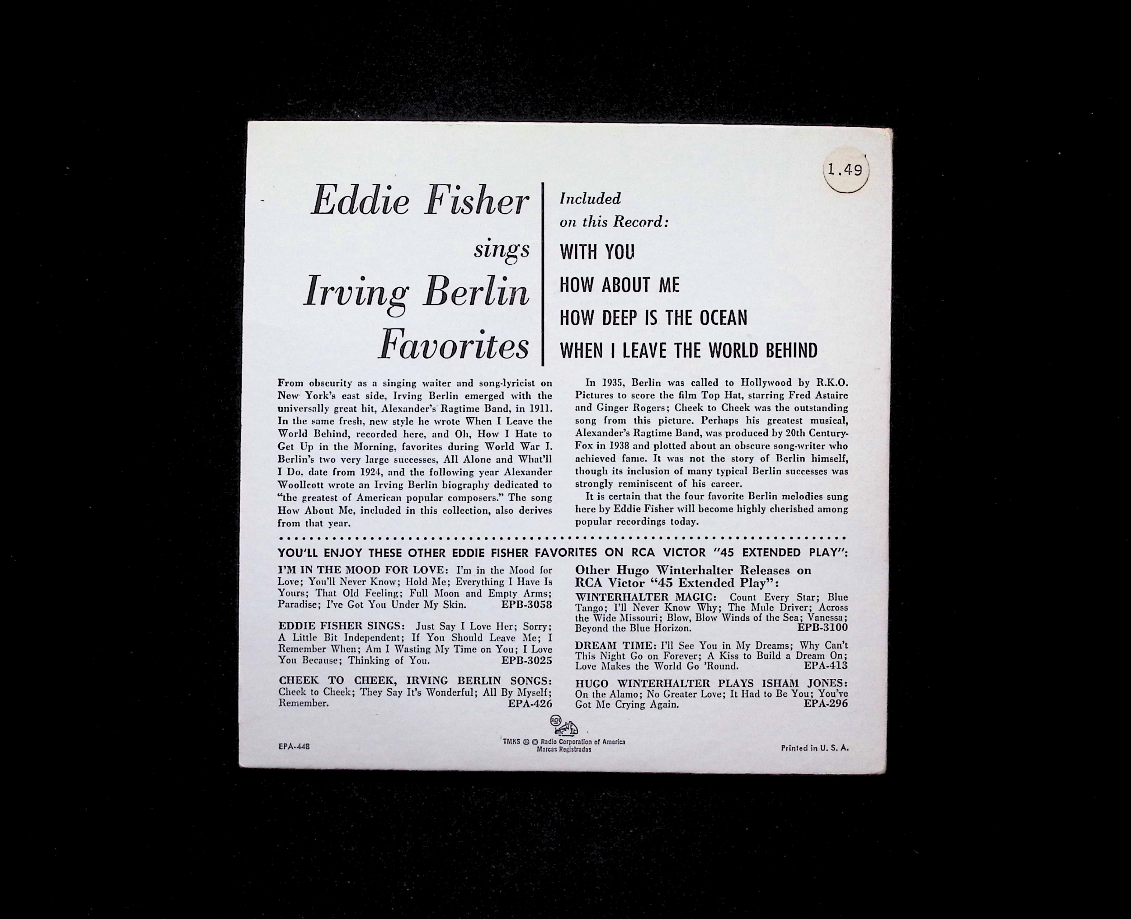 Eddie Fisher Sings Irving Berlin Favorites 7" EP 2014 EPA 448 Pop — image 2