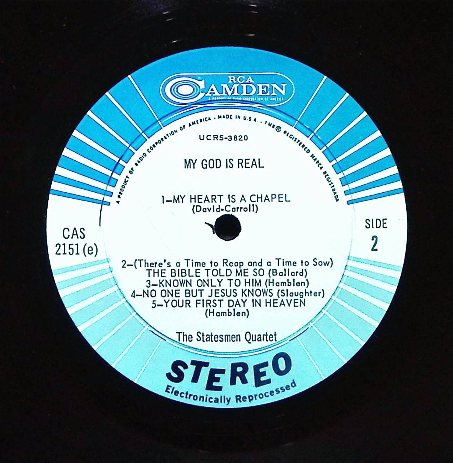 The Statesmen Quartet My God Is Real 12" LP Unknown CAS 2151 (e) Gospel — image 5