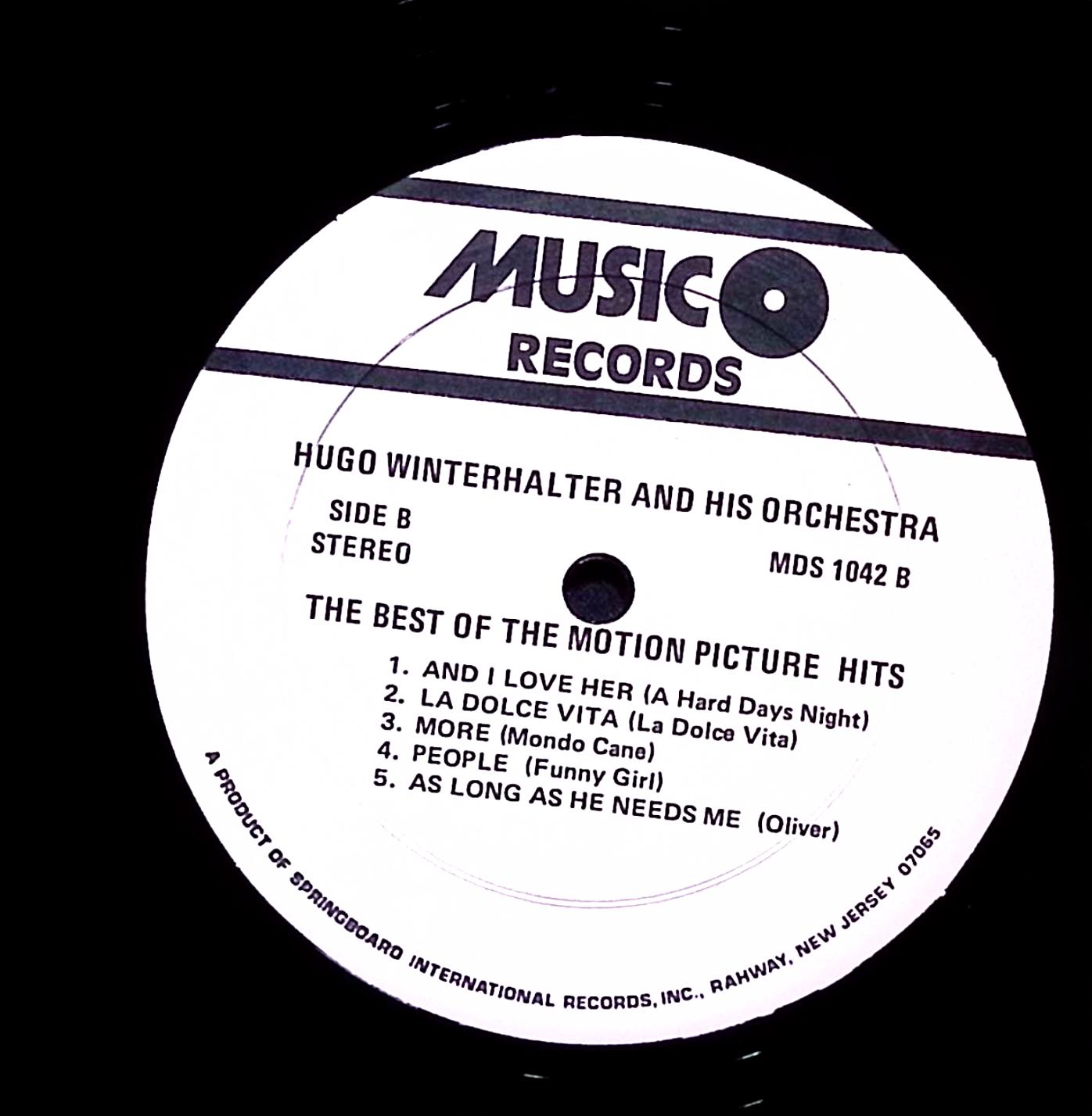 Hugo Winterhalter Best of the Motion Picture Hits 1965 Musicor MDS-1042 LP — image 5