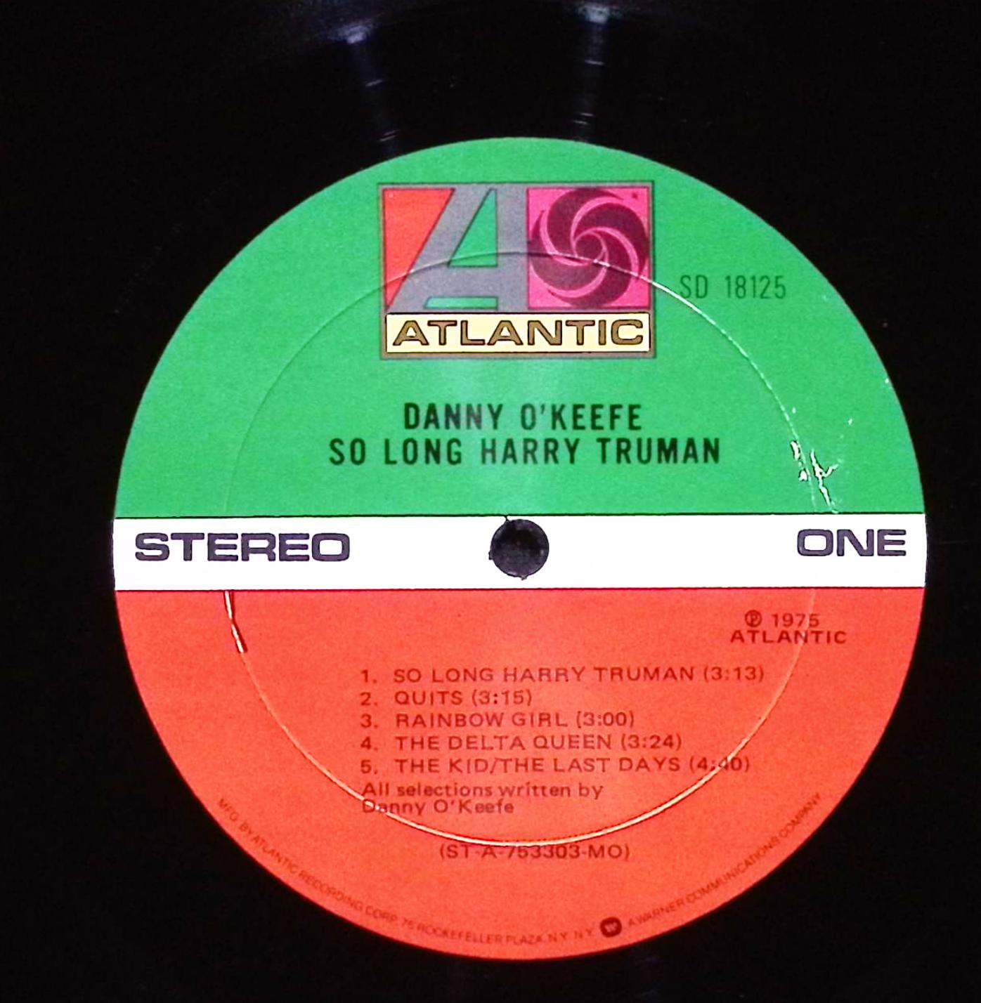 Danny O'Keefe So Long Harry Truman 12" LP 1975 SD 18125 Rock — image 3