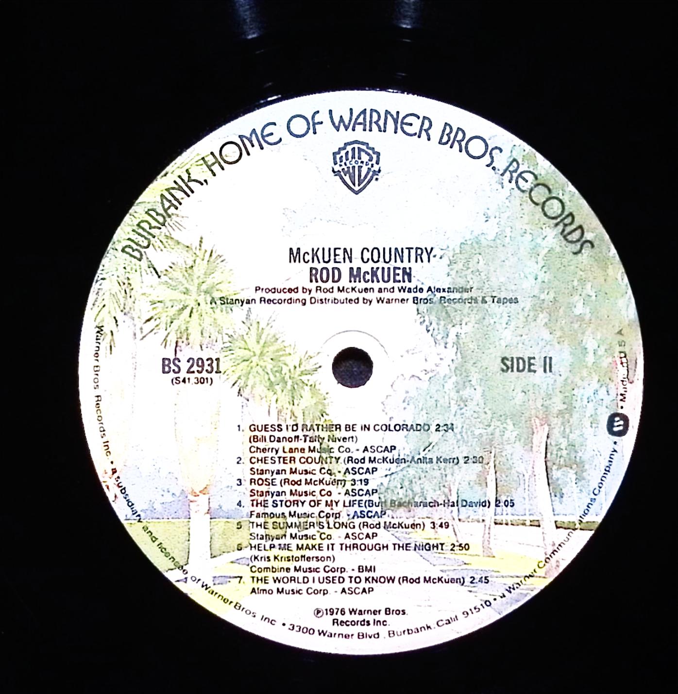 Rod McKuen McKuen Country 12" LP 1976 BS 2931 Folk, World, & Country — image 3