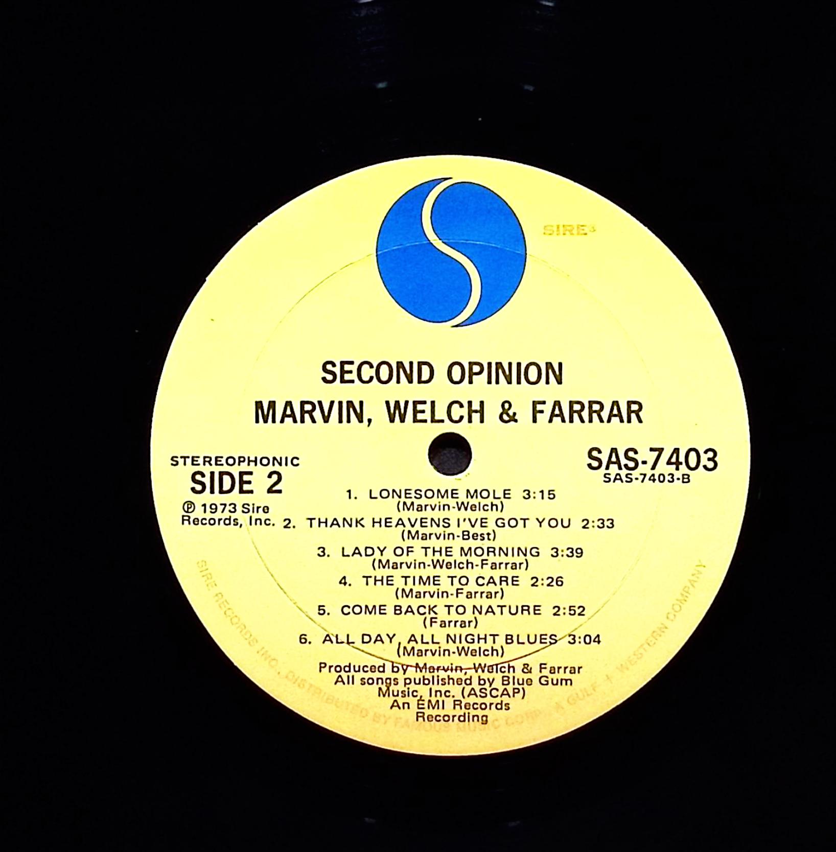 Marvin, Welch & Farrar Second Opinion 12" LP 1973 SAS-7403 Rock — image 3