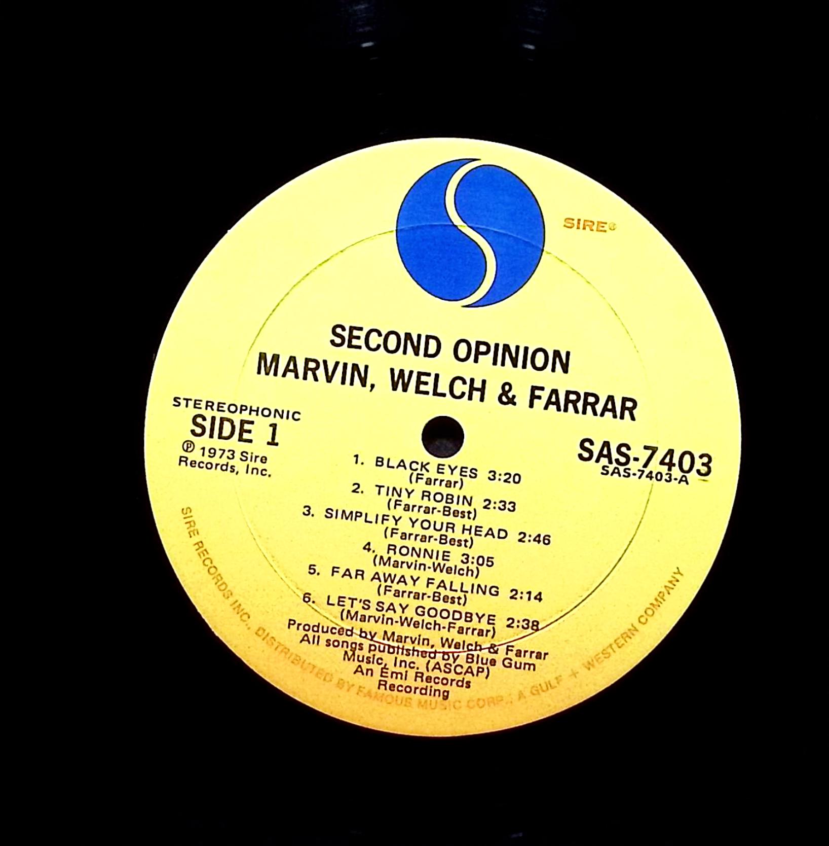 Marvin, Welch & Farrar Second Opinion 12" LP 1973 SAS-7403 Rock — image 5