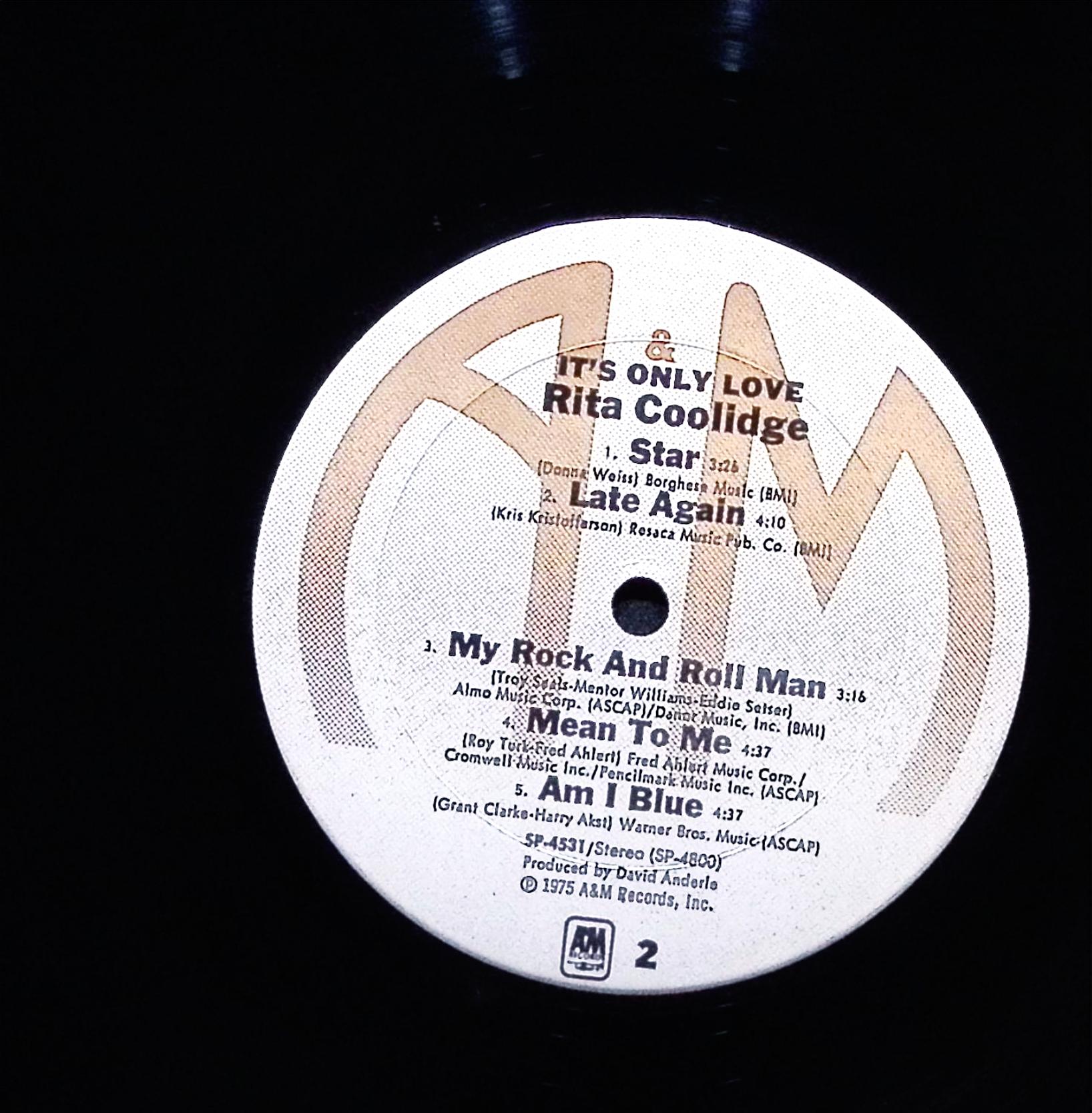 Rita Coolidge It's Only Love 12" LP 1975 SP-4531 Pop — image 3
